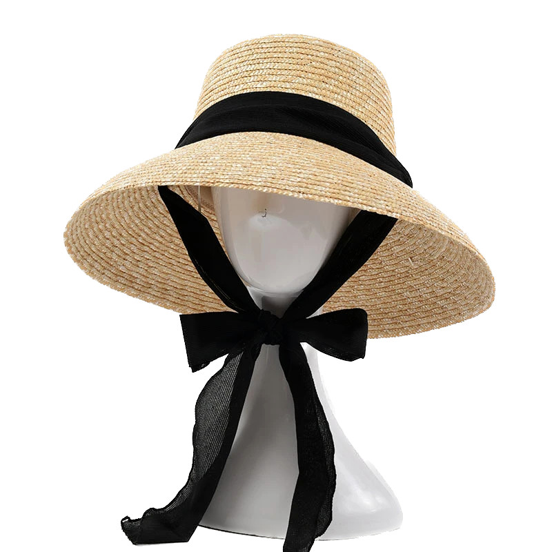 New French Style Women Straw Sun Hats Summer Wide Brim Lace-up Beach Hats