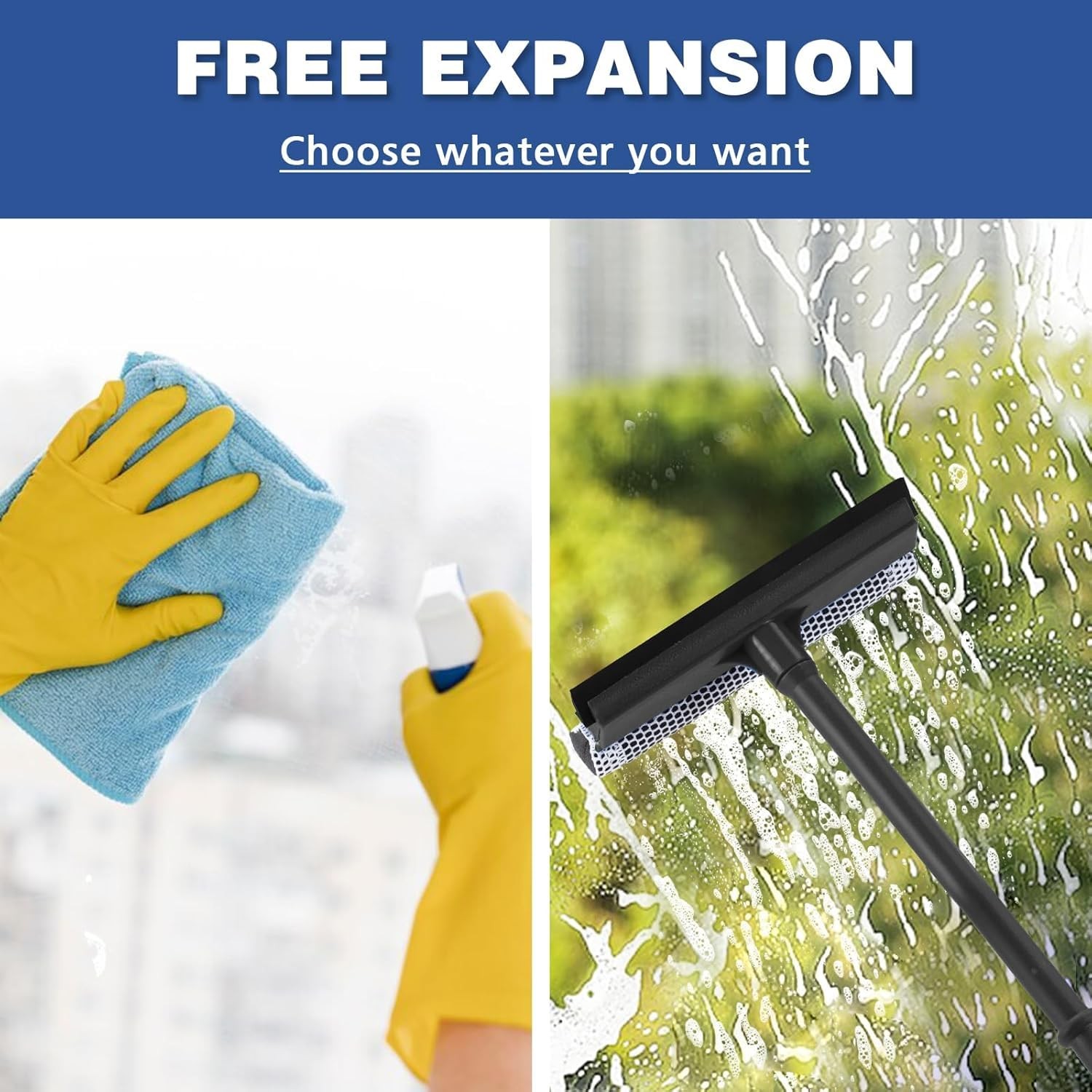 15.9" Plastic Handle Window Squeegee for Home, 2-in-1 Auto Black