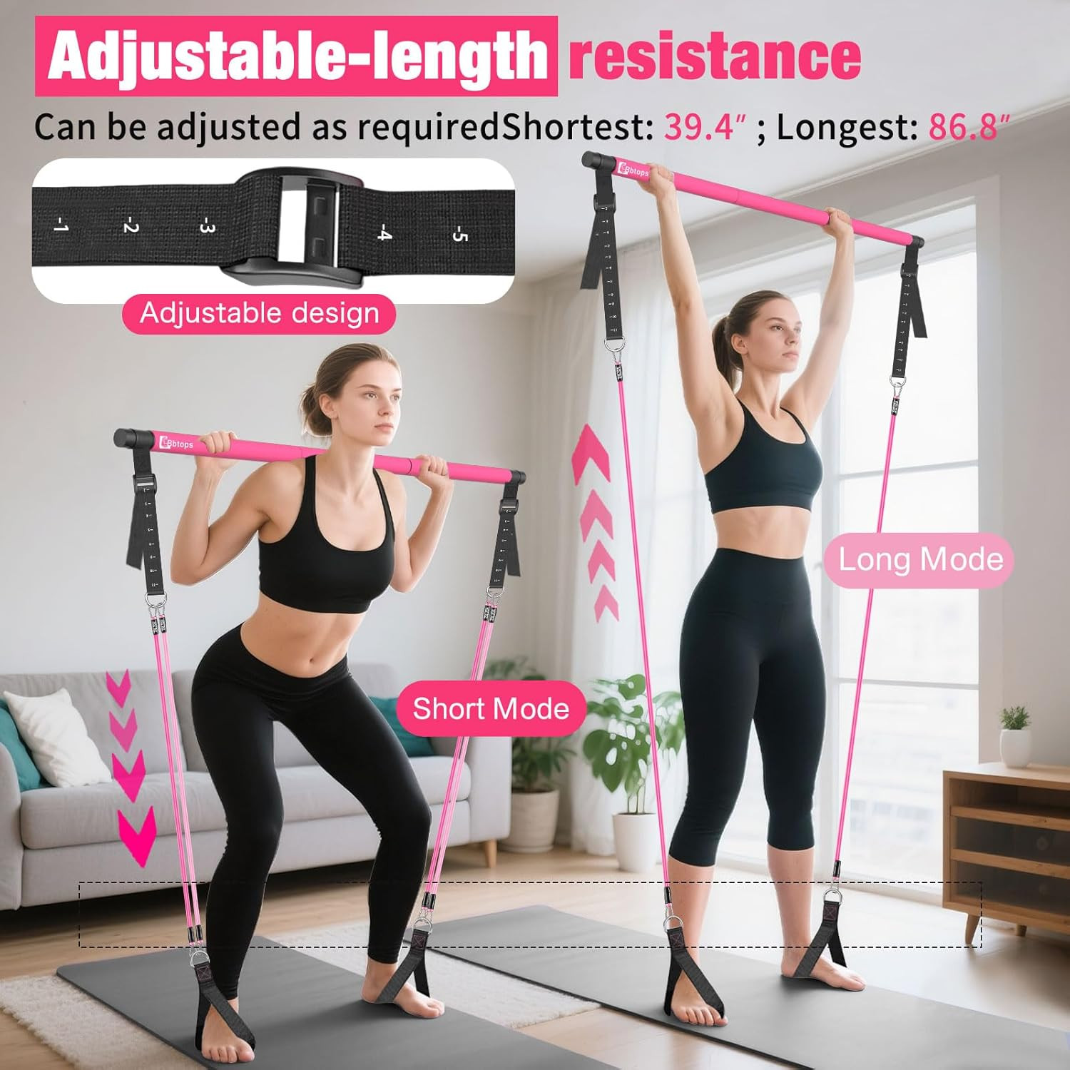 Pilates Bar Kit with Resistance Bands,Pilates Bar with Stackable Bands Workout E