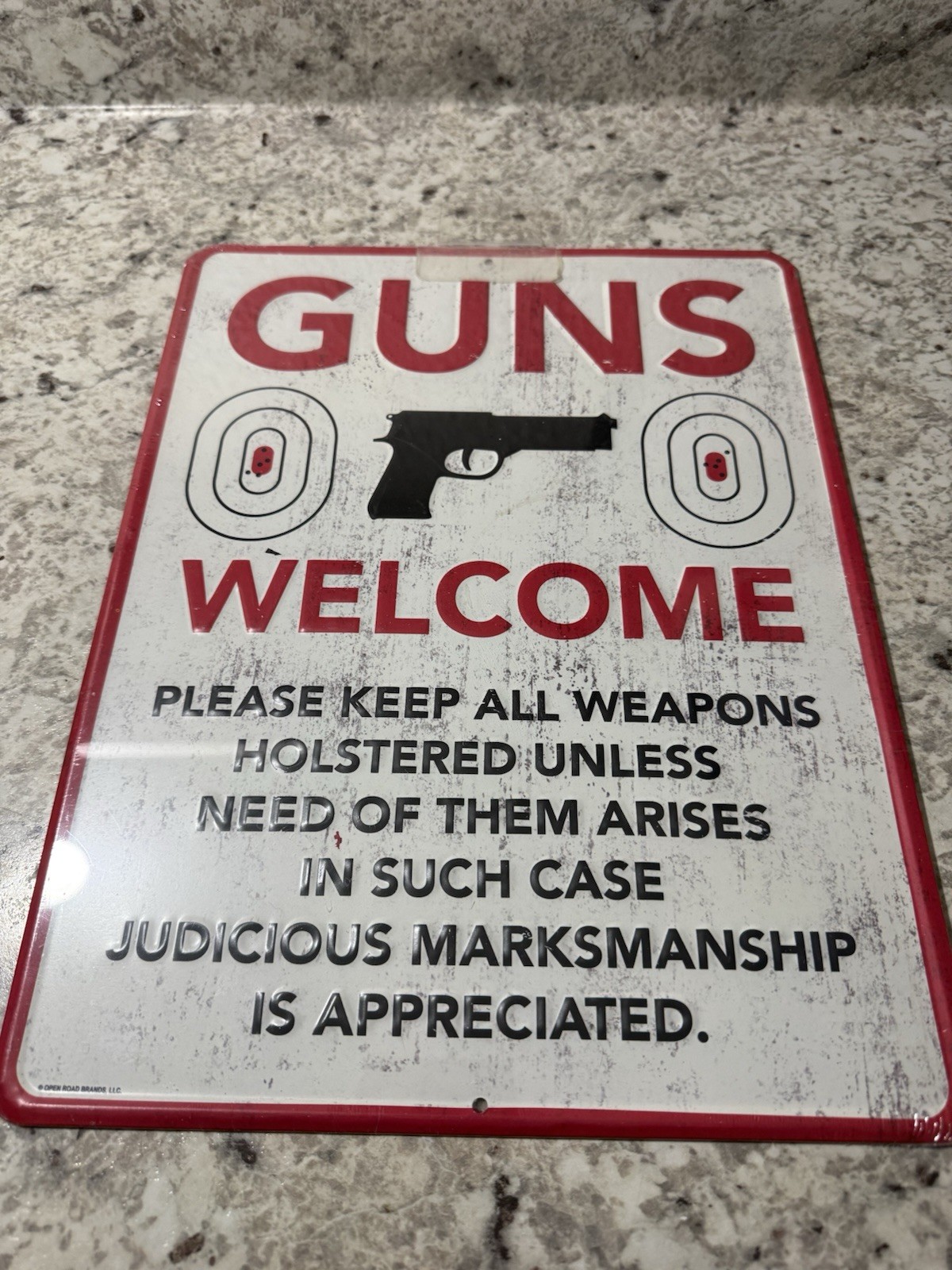 GUNS ARE WELCOME 12" X 18" ALUMINUM SIGN -GUN OWNER, 2ND AMENDMENT, PISTOL, GIFT