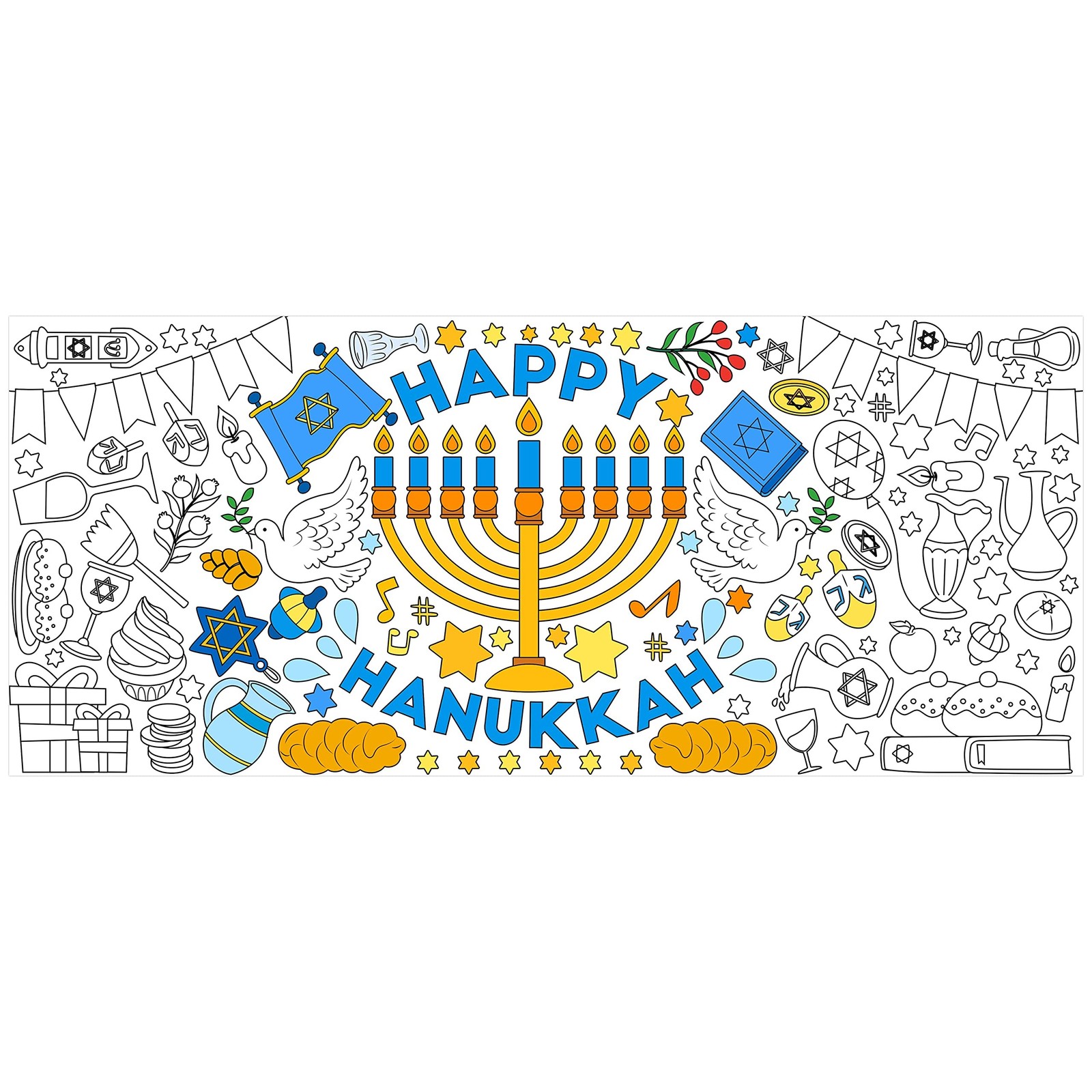 Giant Happy Hanukkah Coloring Posters with Candlestick for Kid DIY Blank Dood...