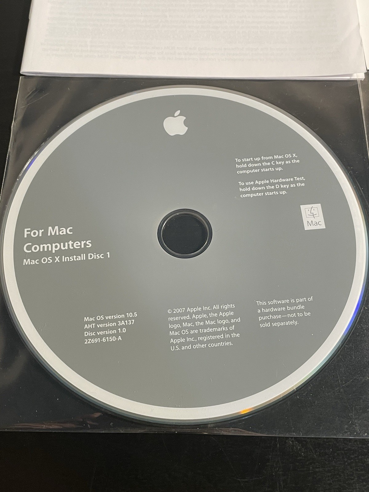 Mac OS X for Mac Computers V 1.0 Install Discs 1 & 2, 2007 CD + Stickers Apple