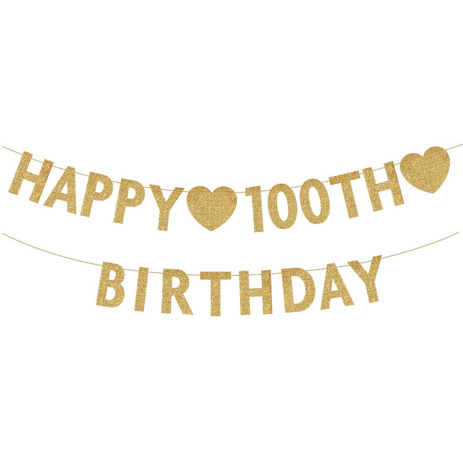 Gold Happy 100th Birthday Banner, Glitter 100 Years Old Woman or Man Party De...