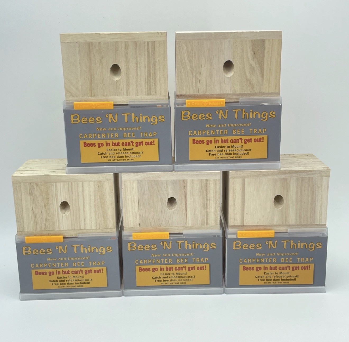 BEES N THINGS Carpenter Bee Trap 5 Pack Outdoor Wood Pest Control Catcher NEW