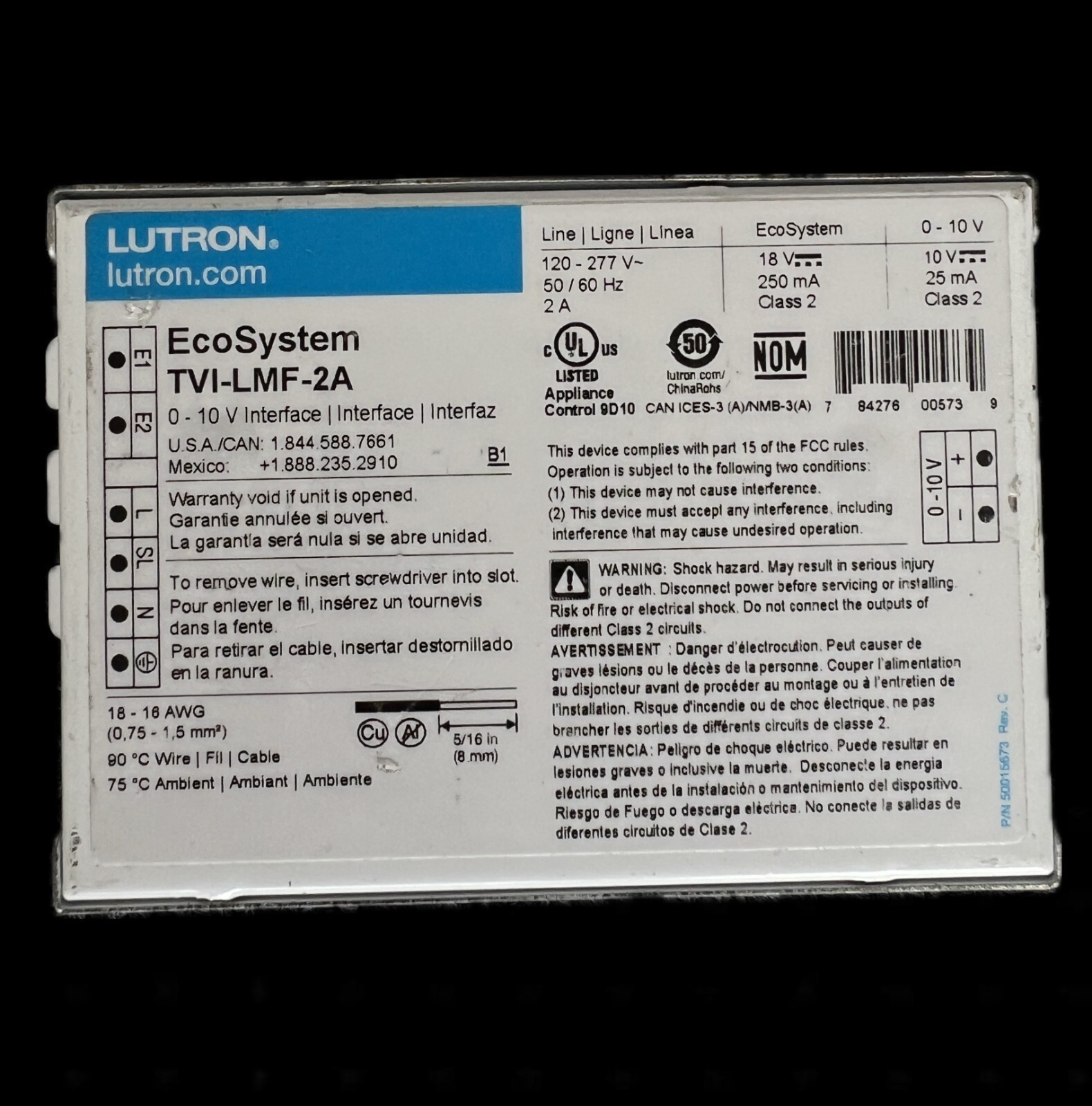 Lutron TVI-LMF-2A EcoSystem 2A 0-10V LED Dimming Interface