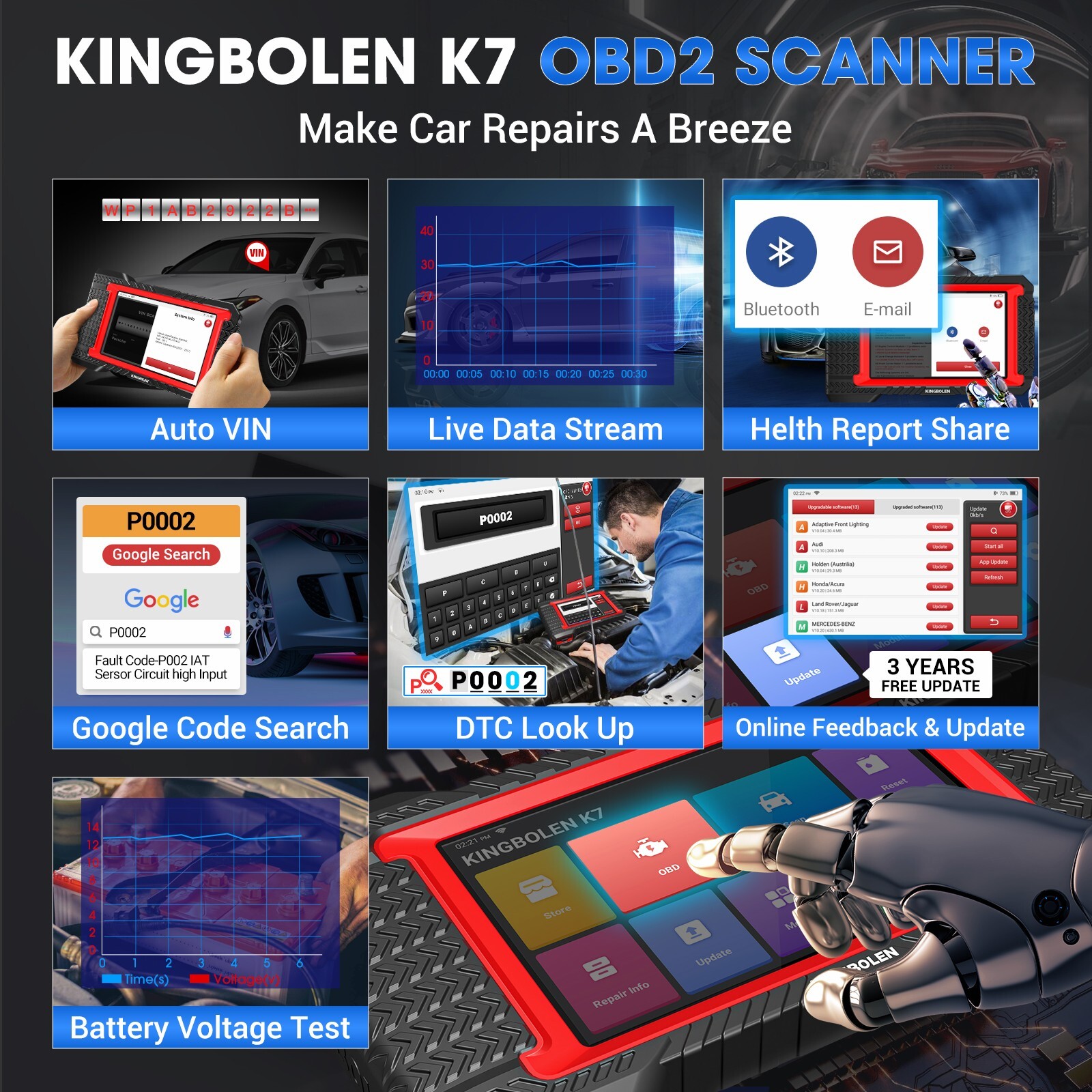 KINGBOLEN K7 OBD2 Bidirectional Scanner Full System Diagnostic Tool Key Coding