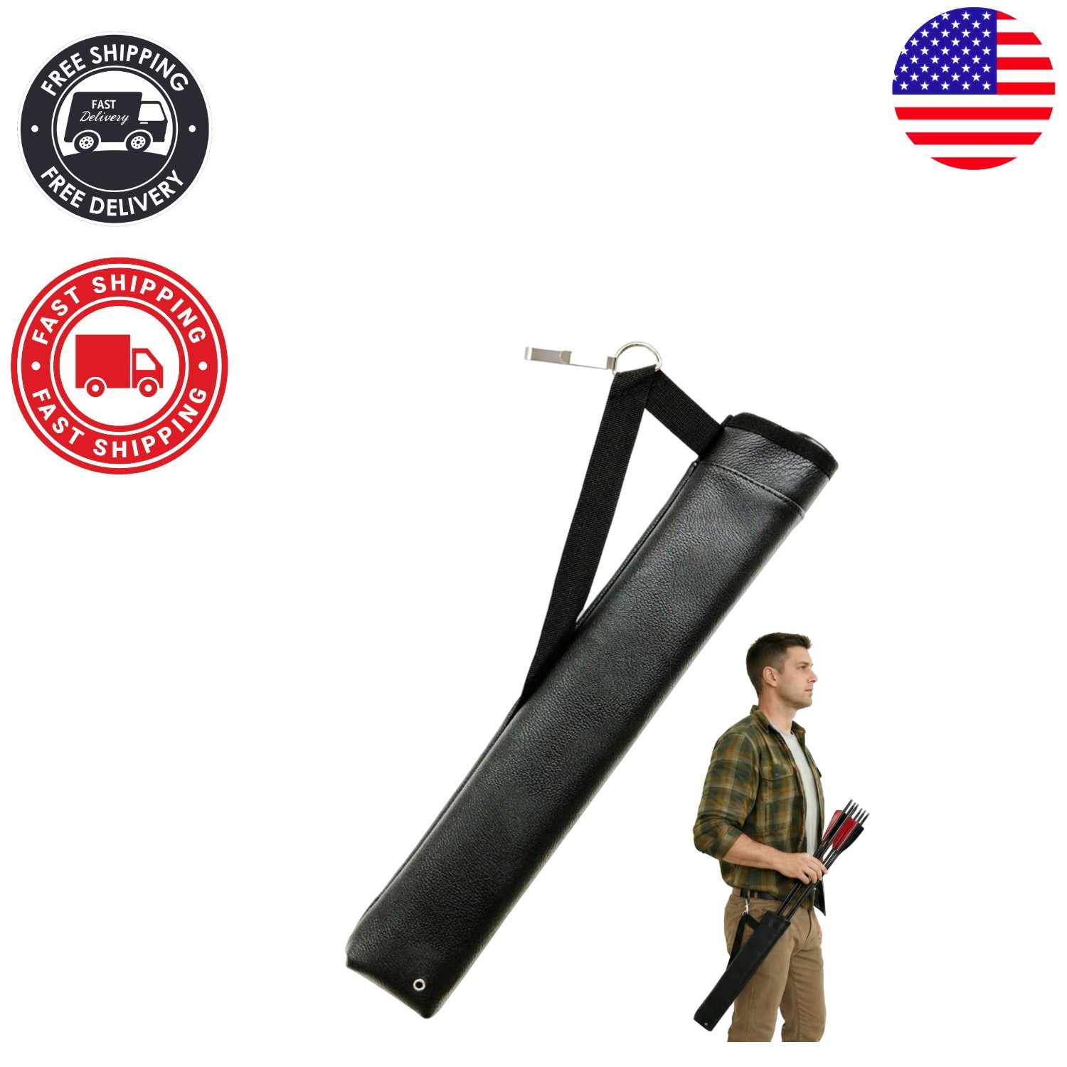 Unisex Leather Arrow Quiver with 2 Tubes – Perfect for All Archery Enthusiasts