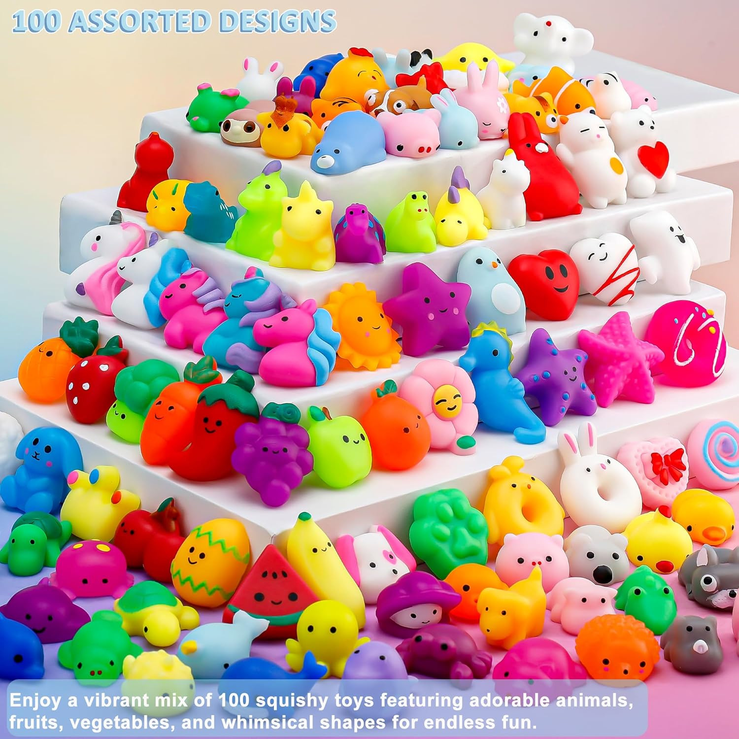 Mochi Squishy Toys 100-Pack，Party Favors for Kids 4-8-12，Bulk Fidget Toys Tre...