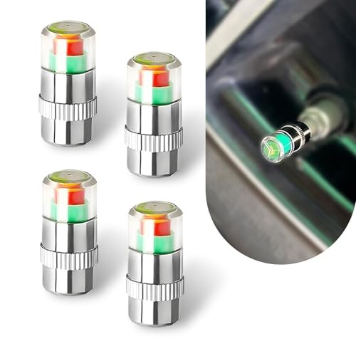 4 PCS Car Tire Pressure Monitor Valve Stem Caps, 3 Color Eye Alert Tire