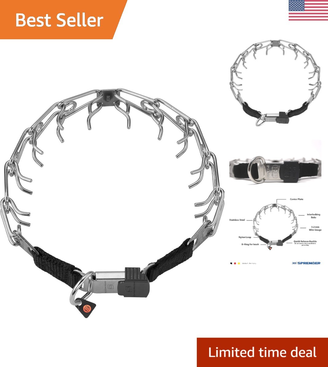 Versatile 20in Stainless Steel Prong Training Collar with Quick Release Buckle