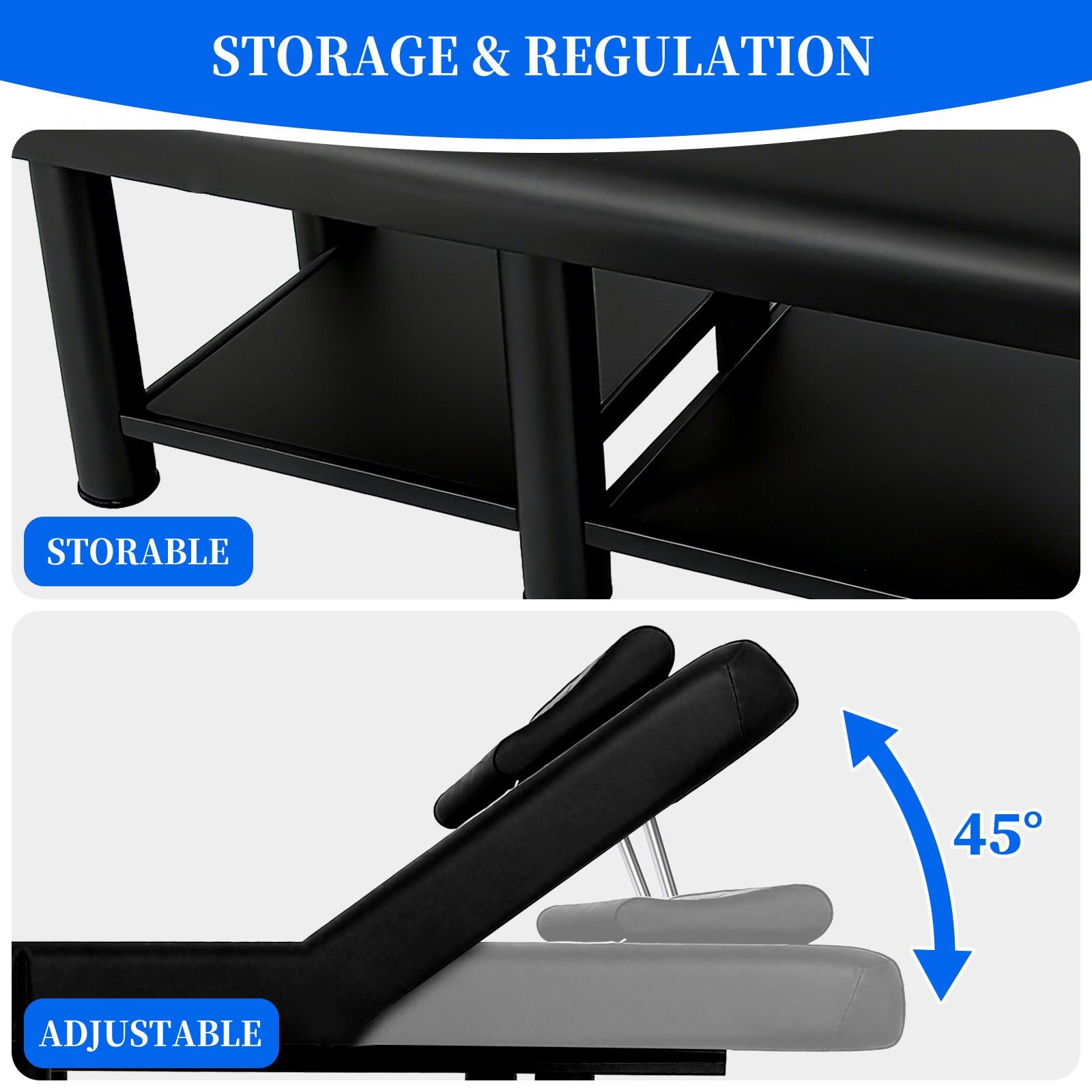 Waterproof Massage Table Height Adjustable with 0-45° Adjustable Backrest
