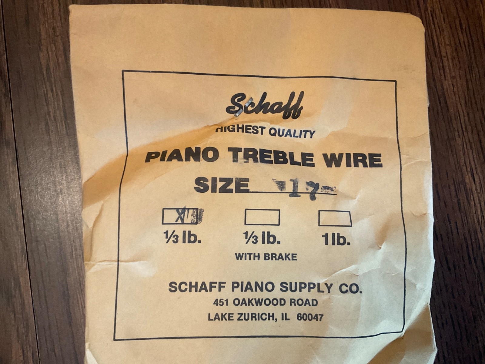 Schaff Piano Supply Co HIGHEST QUALITY Treble Wire SIZE 17, 1/3 Lb Coil New
