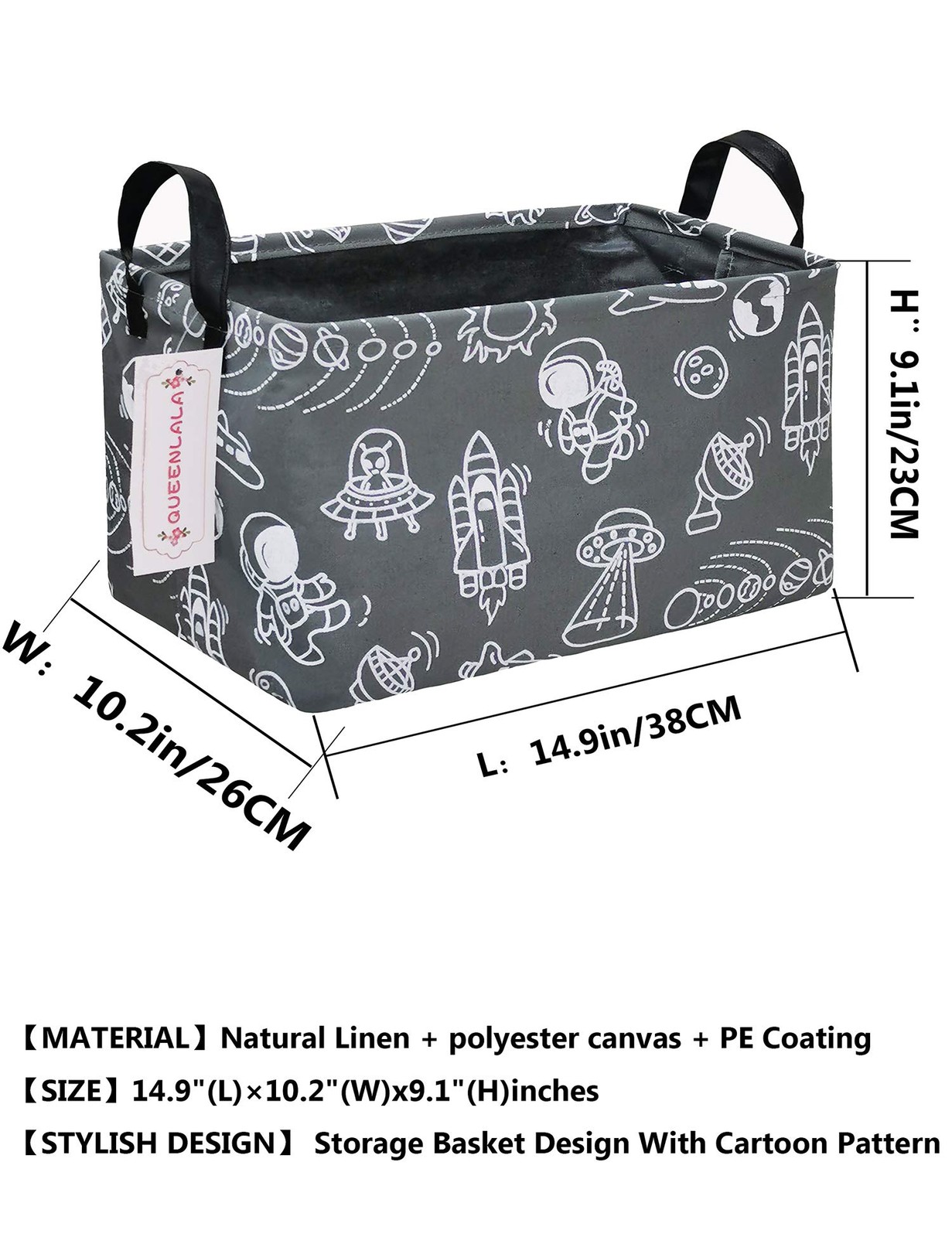 Rectangular Collapsible Laundry Basket with Side Handles, Space exploration