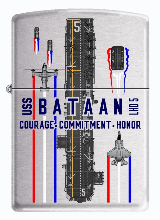 USS Bataan (LHD-5) Zippo MIB  "Courage, Commitment, Honor"   Brushed Chrome