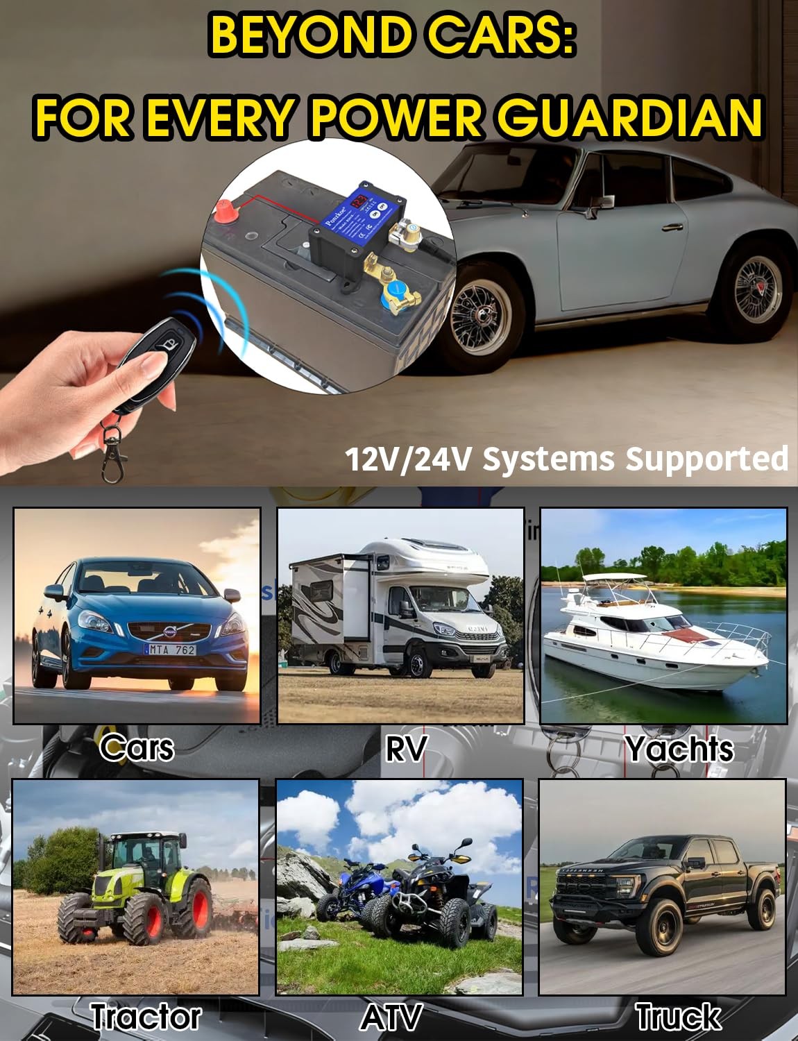250A Smart Remote Battery Disconnect Switch 12V 24V - Quick Kill Switch for Car,
