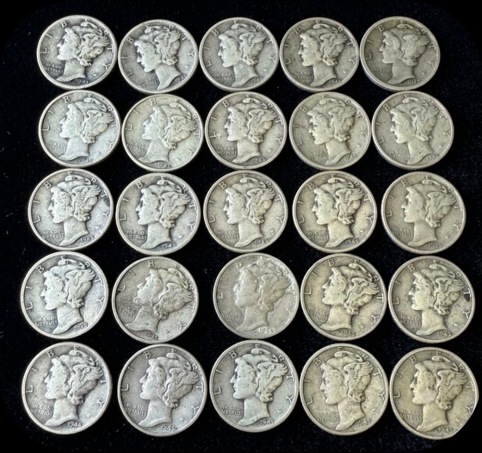 MERCURY Dimes Silver 90% Mixed Dates/Mint Marks 1940 Lot of 25 SPECIAL PRICING!!