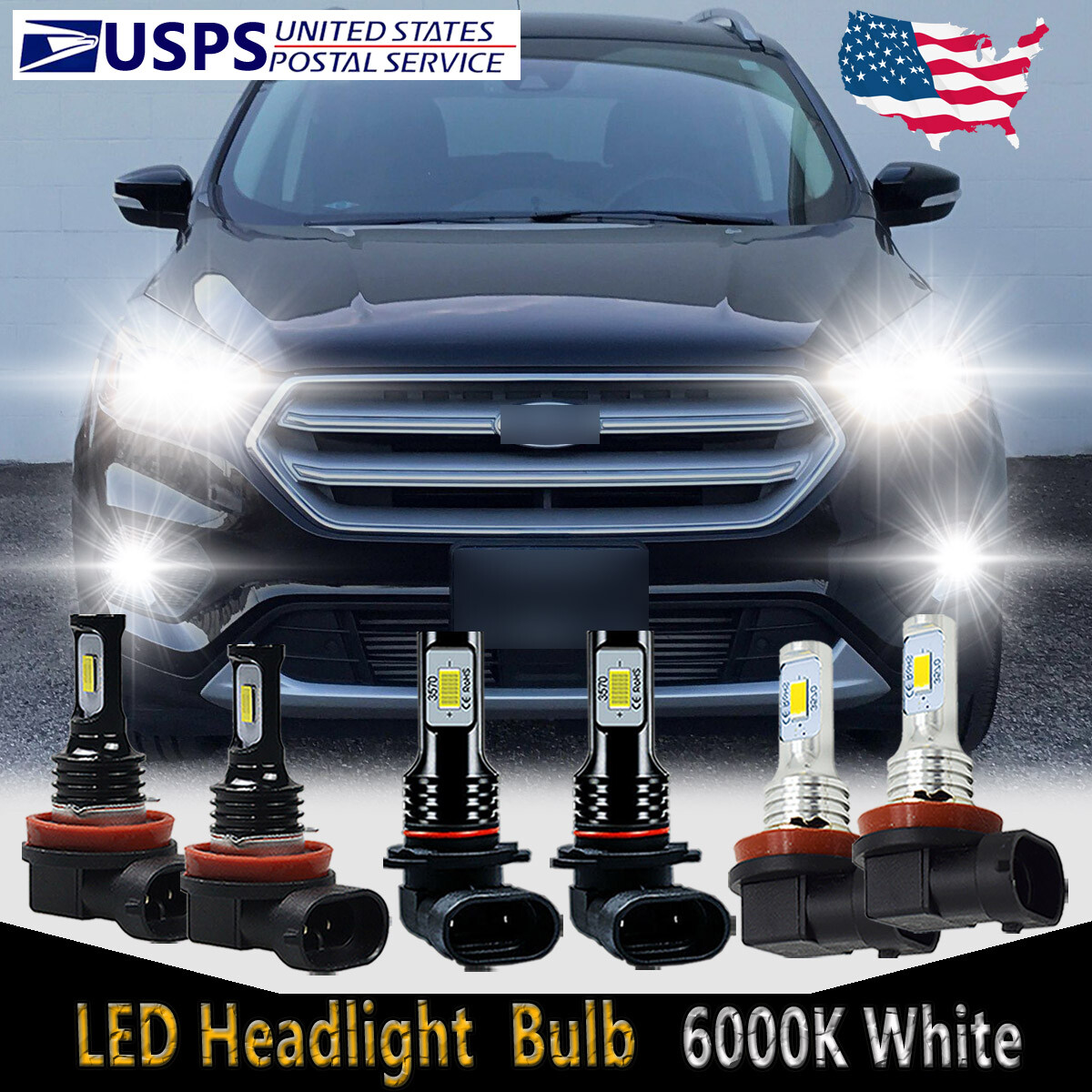 For Ford Escape 2017-2020 - 6X LED Headlight High Low Beam + Fog Light Bulbs HKB