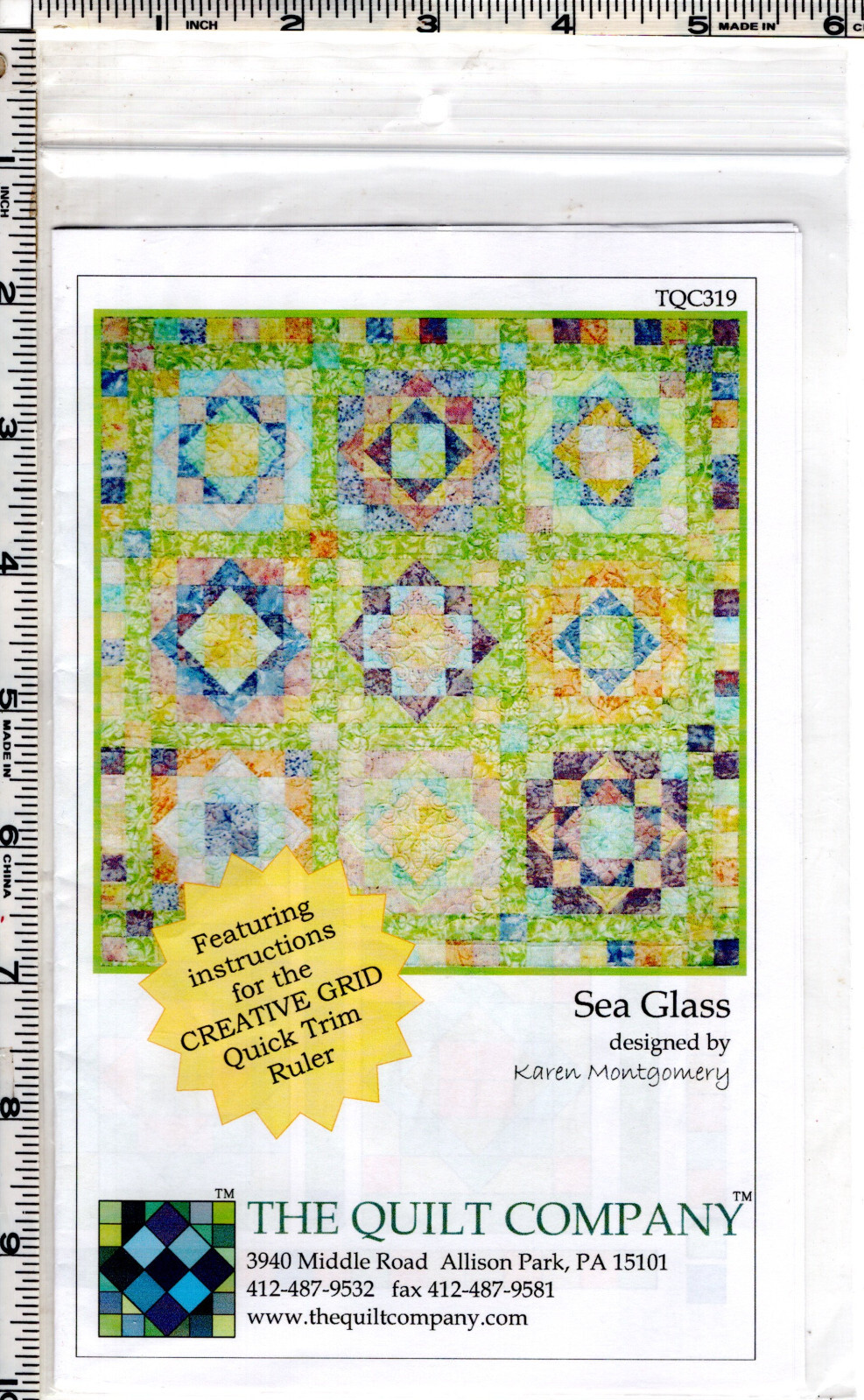 "Sea Glass"  ©2010 The Quilt Company Piecing Pattern # TQC-319 46" Square