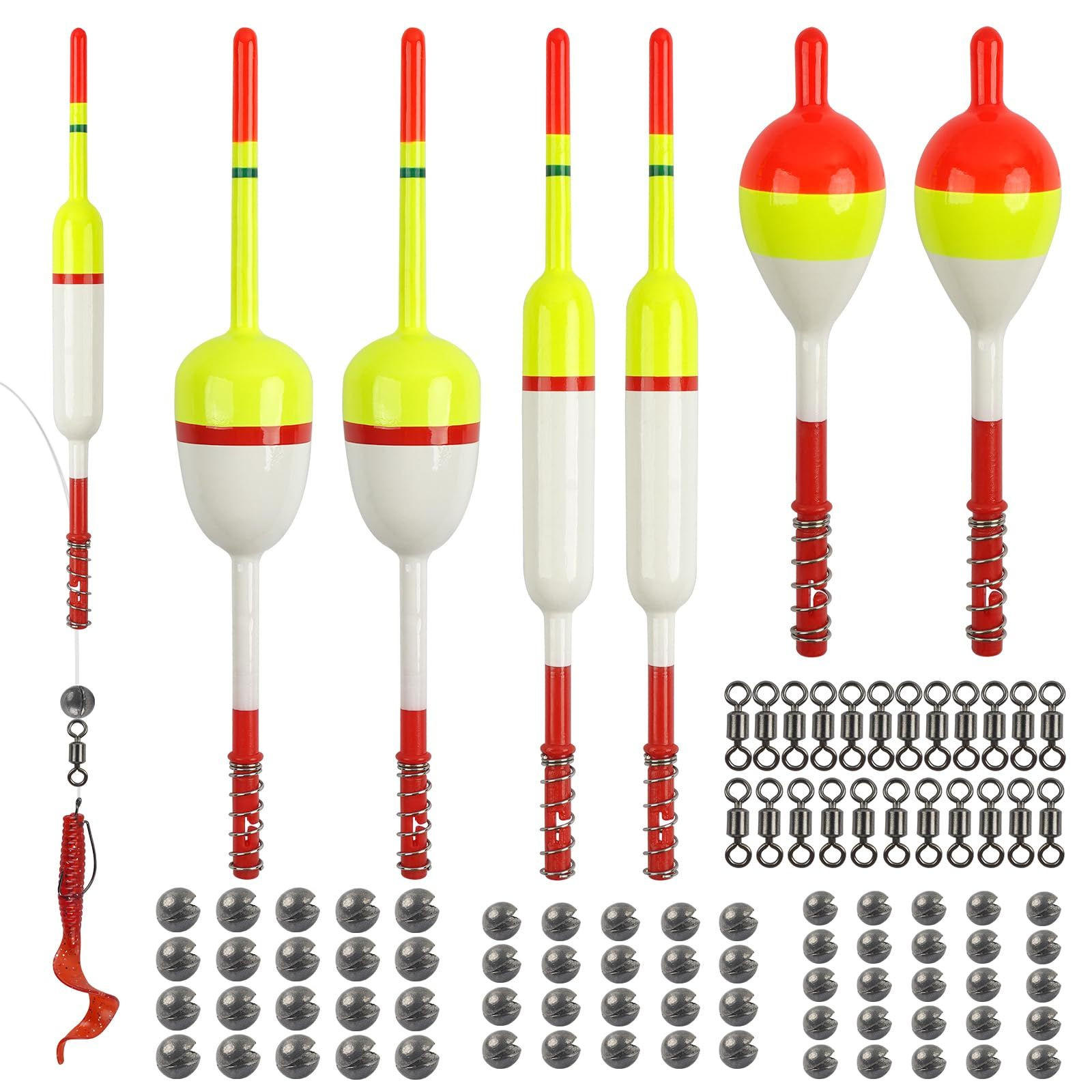 JSHANMEI Fishing Bobber Floats Kit 96pcs Slip Bobbers Rig