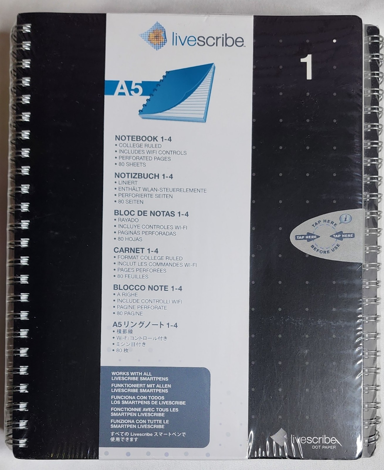 Livescribe Dot Paper College Ruled A5 Notebook 1-4, 4-Pack Black NEW SEALED🆕👍