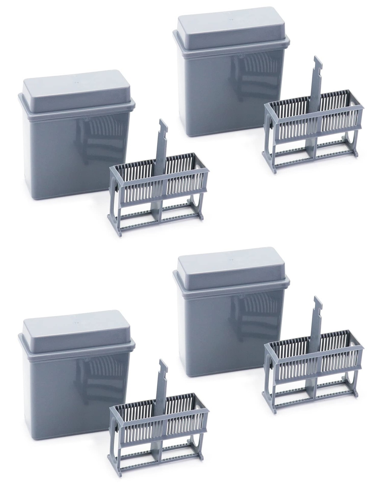 QWORK Microscope Slides Staining Jar and Rack, 24-Slots, 4 Pack, Grey