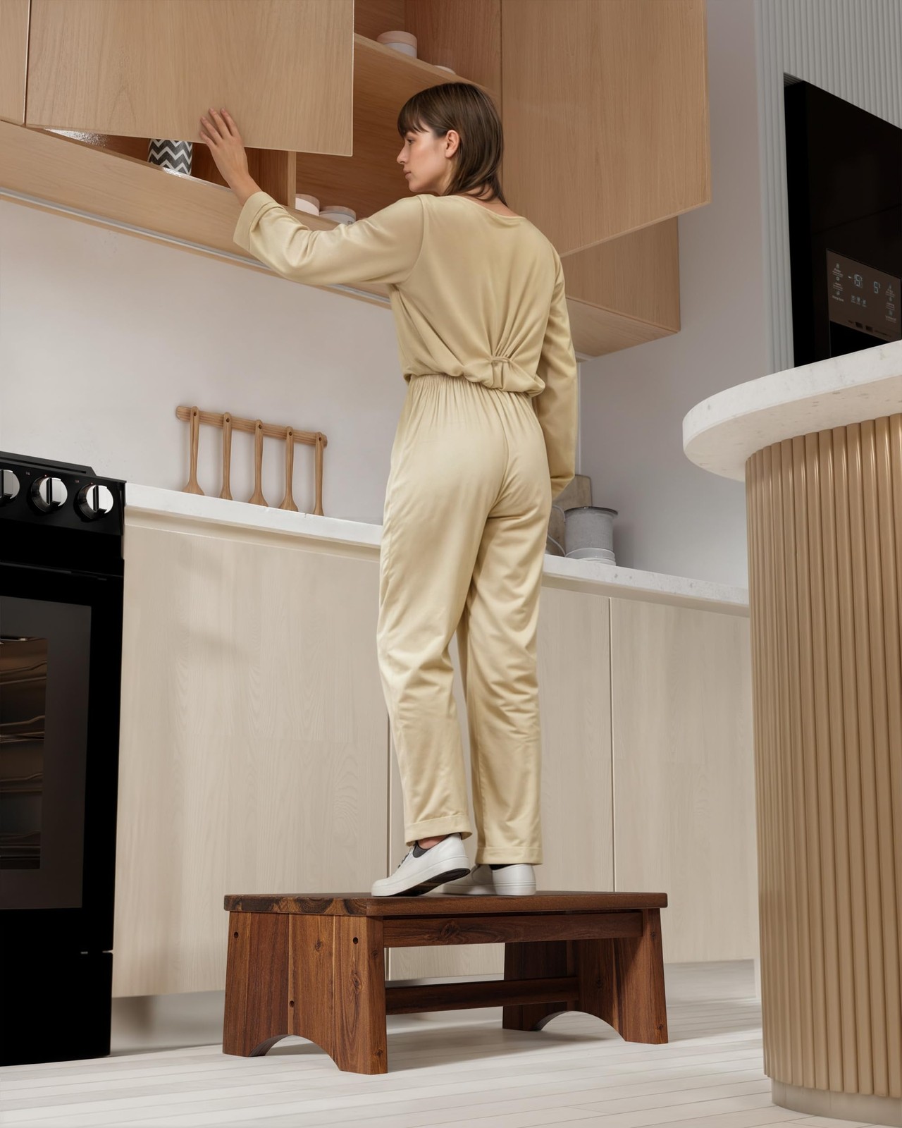 Extra Wide 26in Wooden Step Stool, Heavy Duty One Step Stool for Adults and Seni
