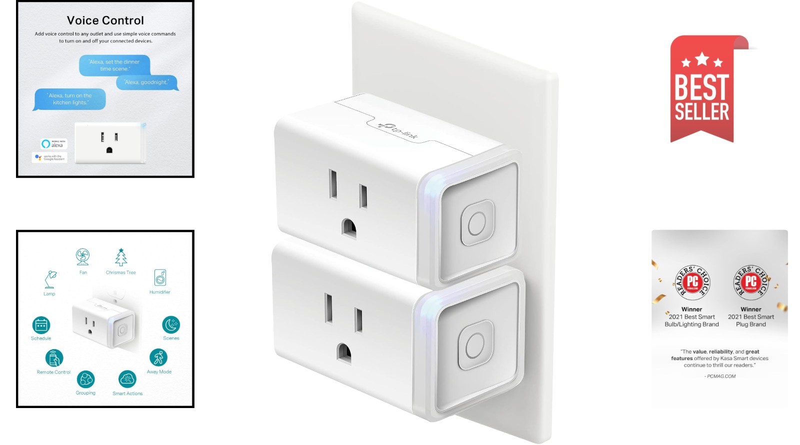 Hands-Free Smart Wi-Fi Plug - Works with Alexa & Google, Remote Control, 2-Pack