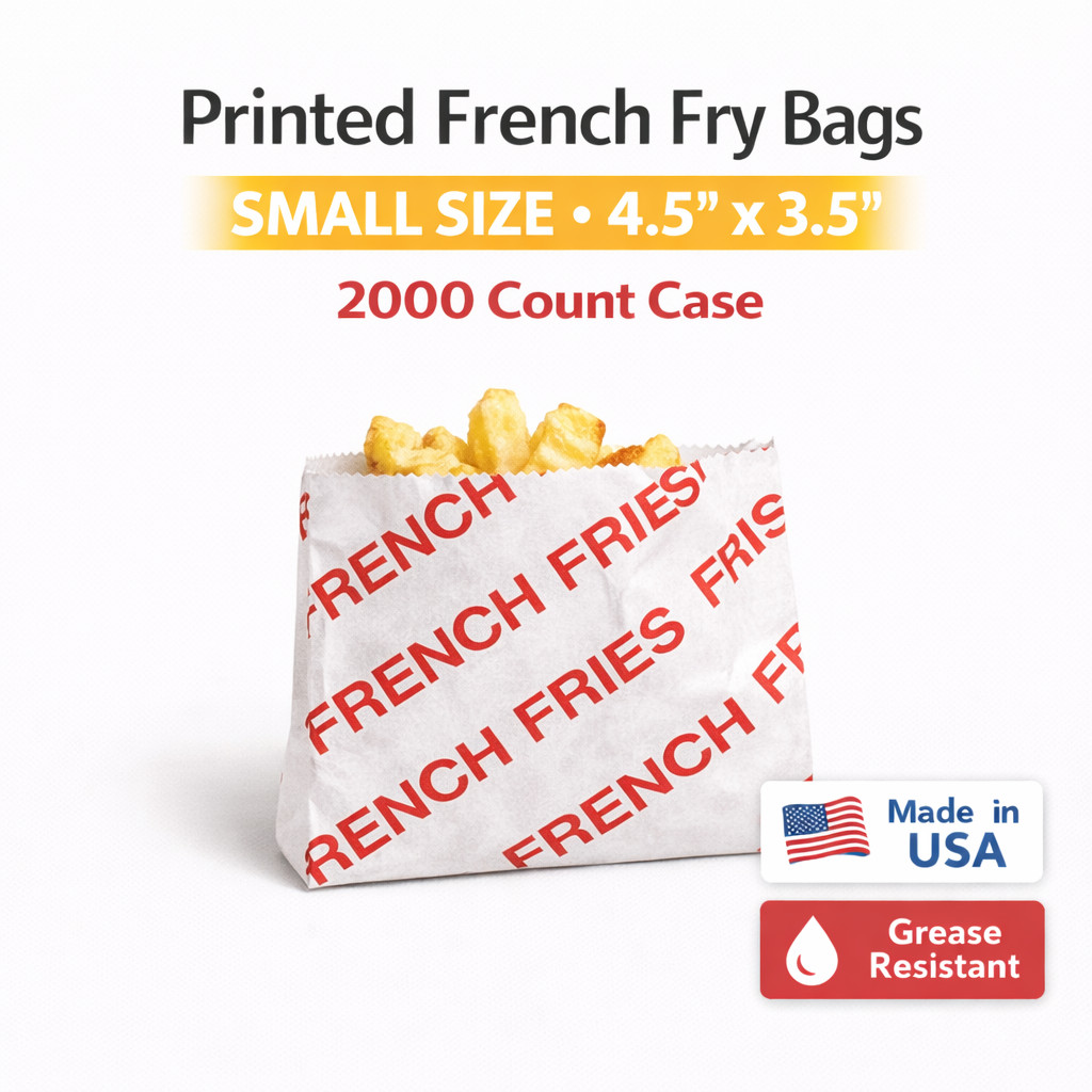 French Fry Bags 4.5x3.5 Small Printed Red White Grease Resistant 2000/Case