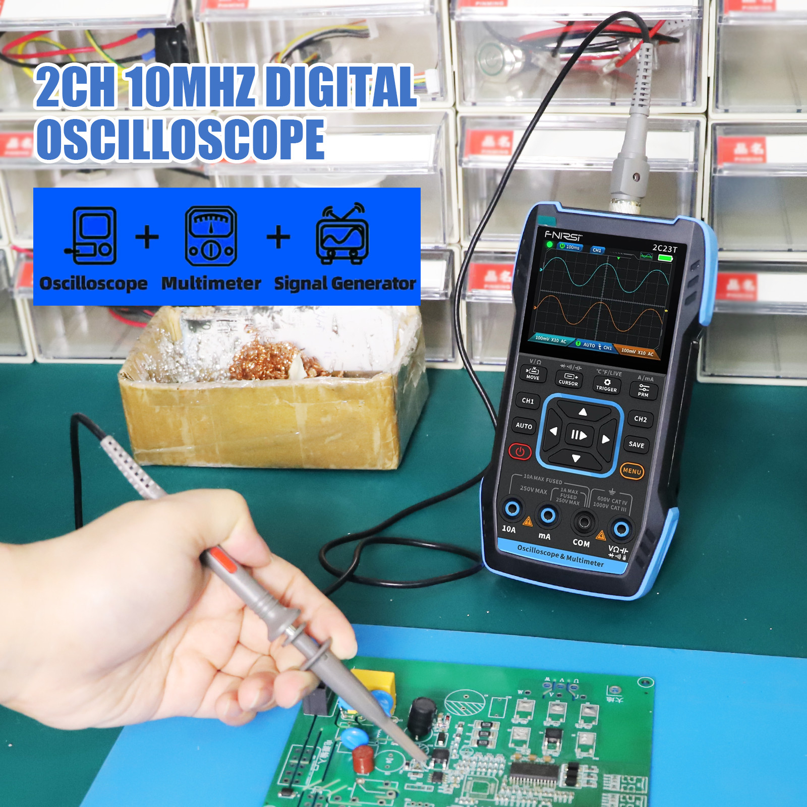 Portable Dual Channel Digital Oscilloscope Handheld Multimeter Signal Generator