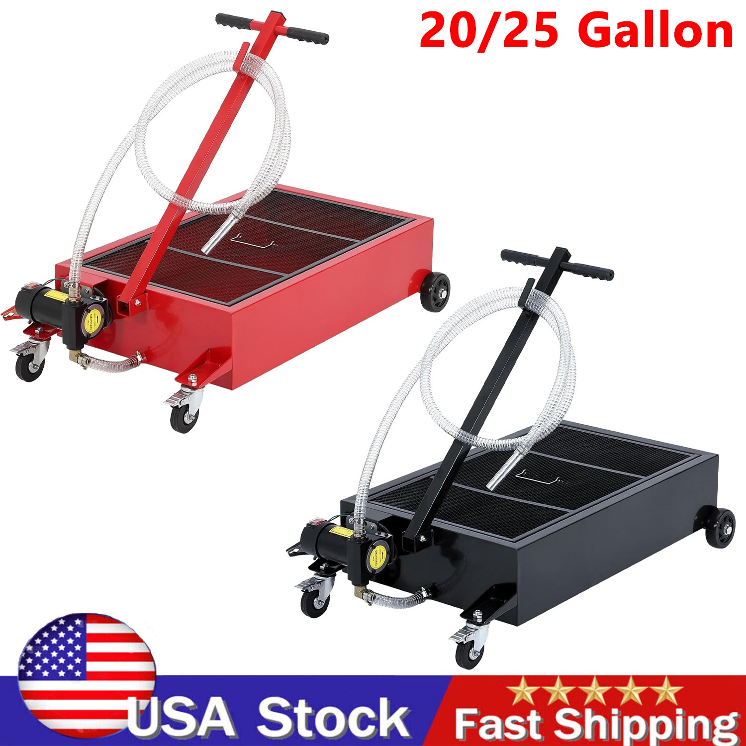20/25 Gallon Electric Oil Drain Pan w/ Pump & Hose, Low Profile Oil Drain Cart