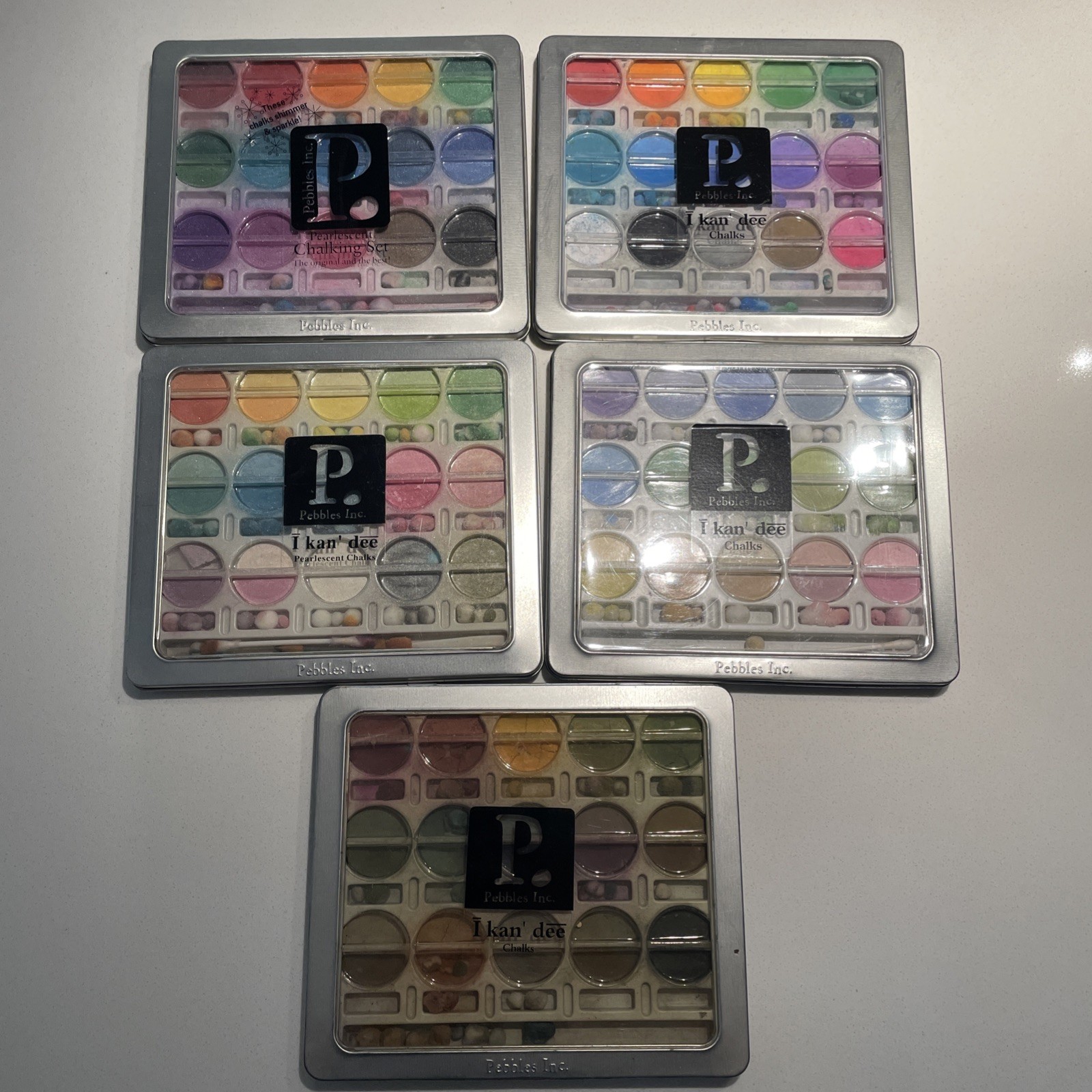 Lot 5x Pebbles Inc IKan’dee Craft Chalk Sets Tins Scrapbook Card Making Crafting