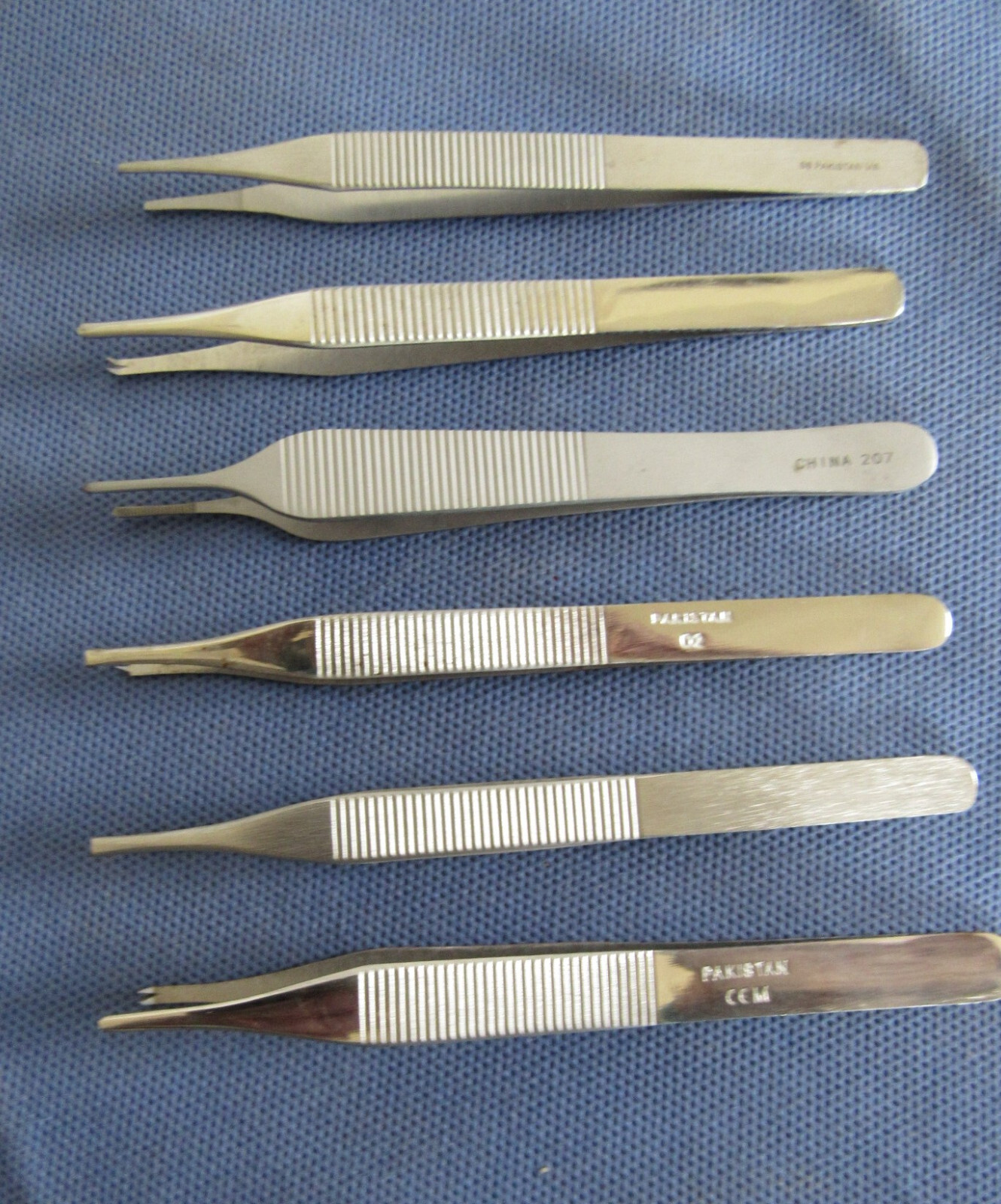 Lot of 6 Tweezers & Adson Tissue Forceps Straight Pakistan Good Condition