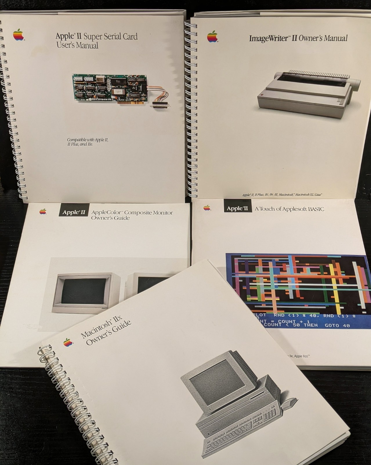 Lot of 5 Vintage Apple Computer Manuals Apple II, Mac IIx, ImageWriter II, BASIC