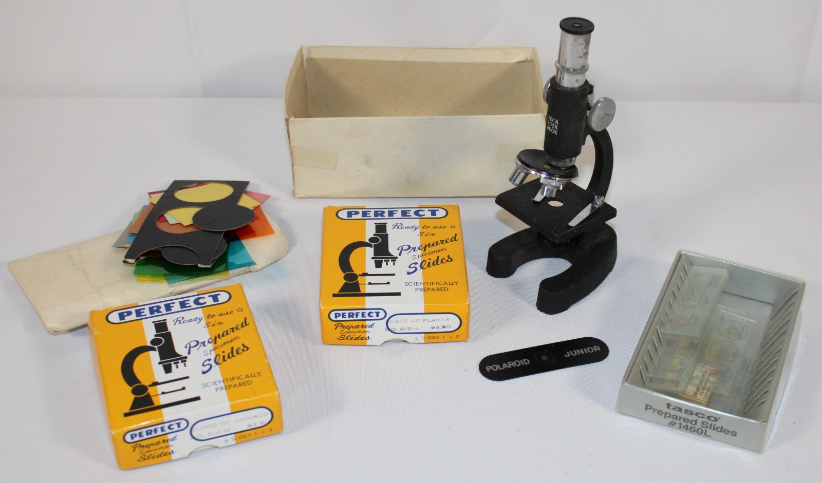 Vintage Polaroid Junior Kids Microscope With 3 Boxes Of Prepared Slides