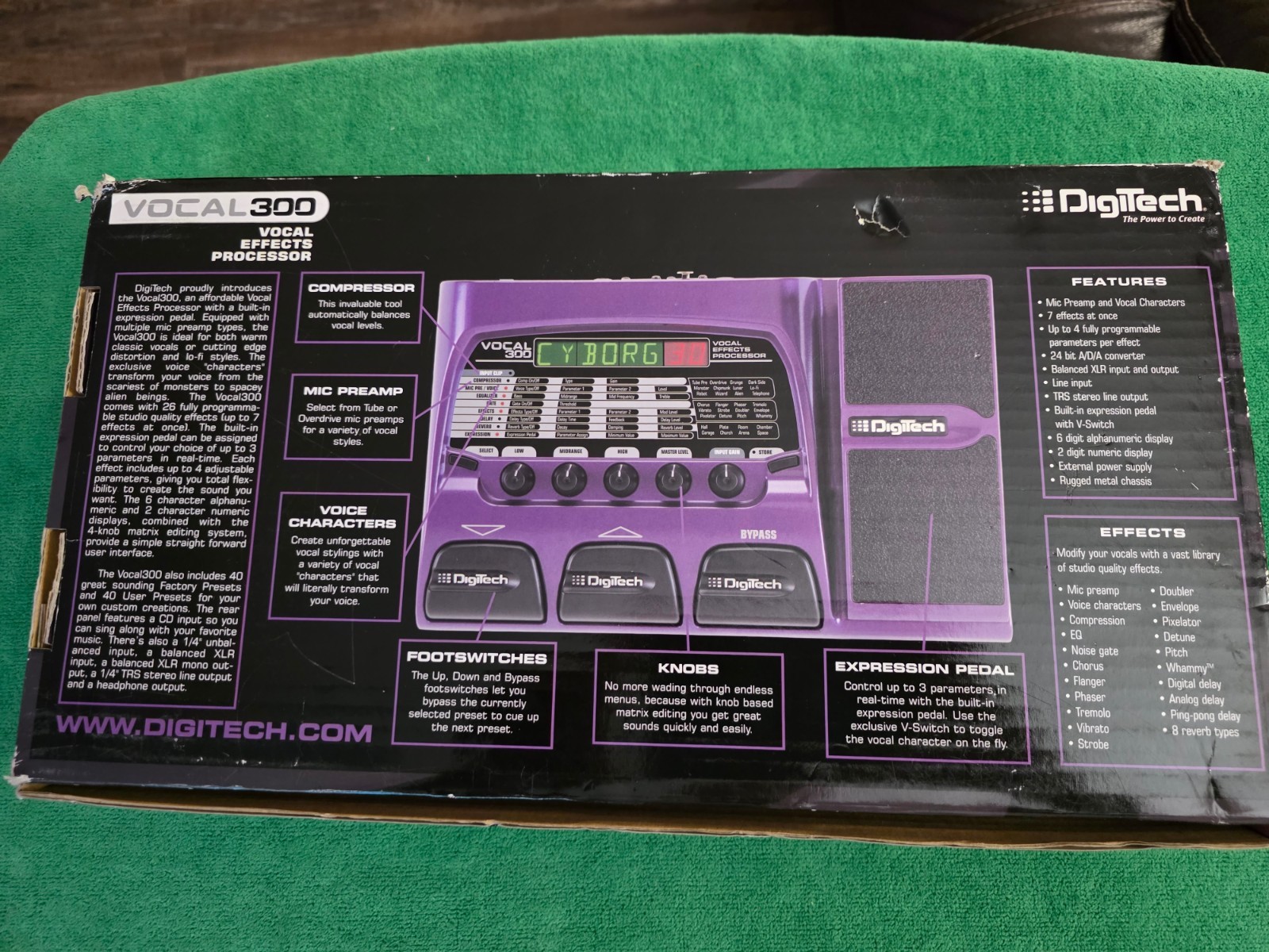 Digitech Vocal 300 modeling guitar foot pedal processor, manual A/C cord & box
