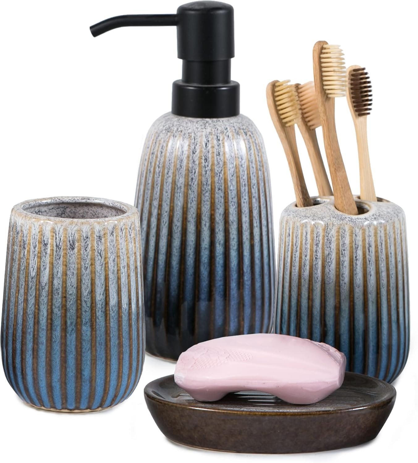 Bathroom Accessories Sets Complete -Set 4 Pcs, Ceramic Bathroom Accessory Bath E