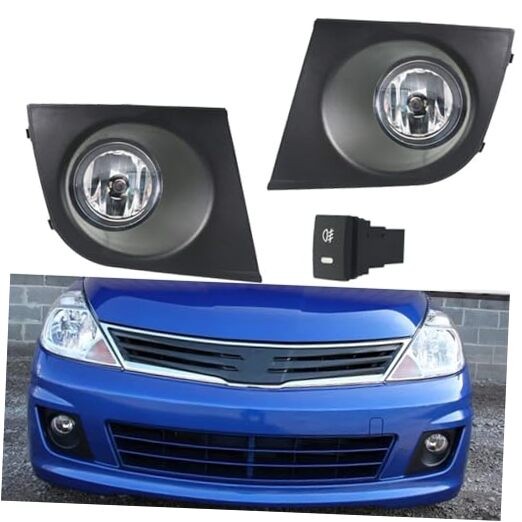 2Pcs Fog Lights Replacement for Versa 2007-2011 Clear Lens with Front Bumper