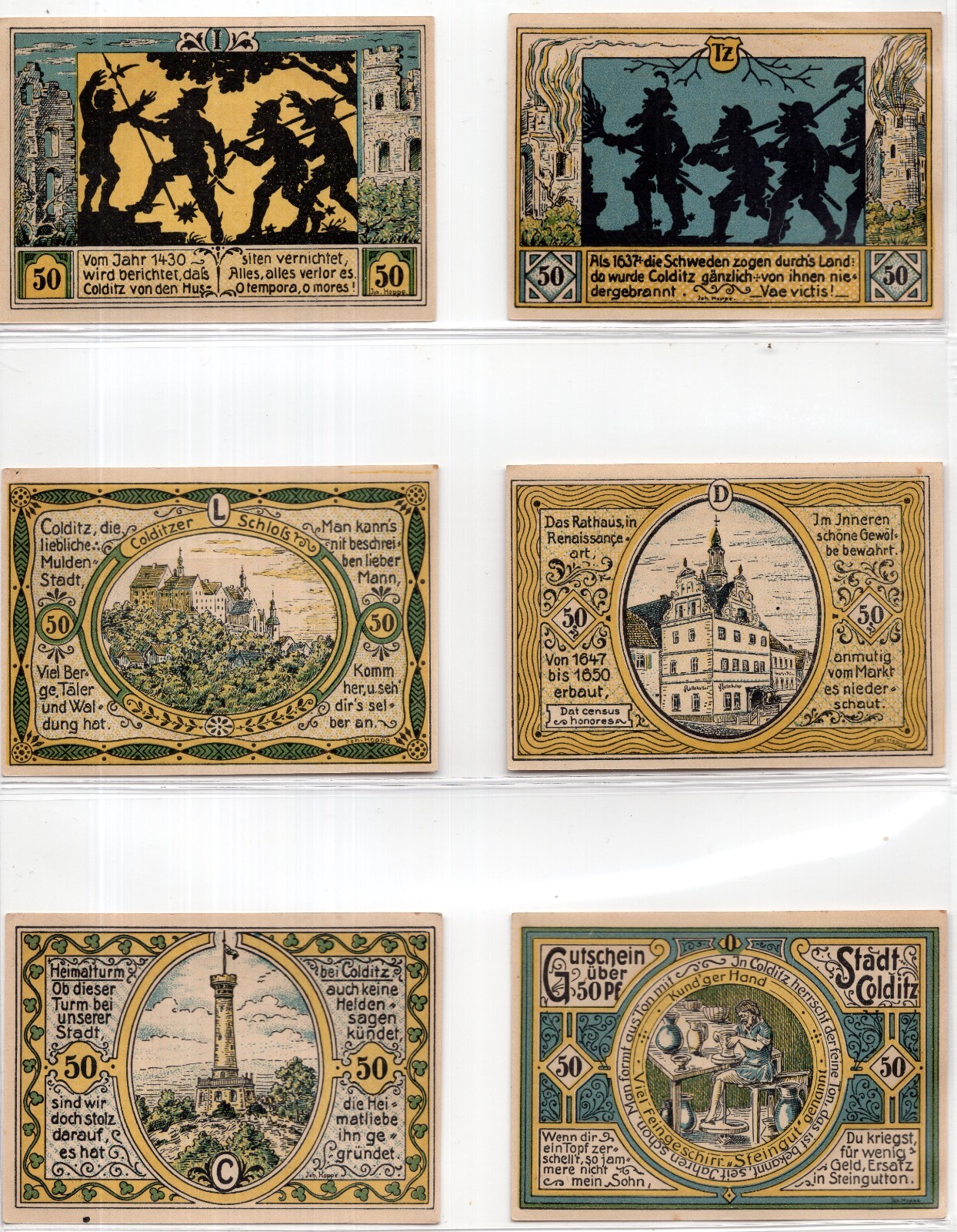 1921 Germany Colditz Notgeld Set of 6 Notes (1012)