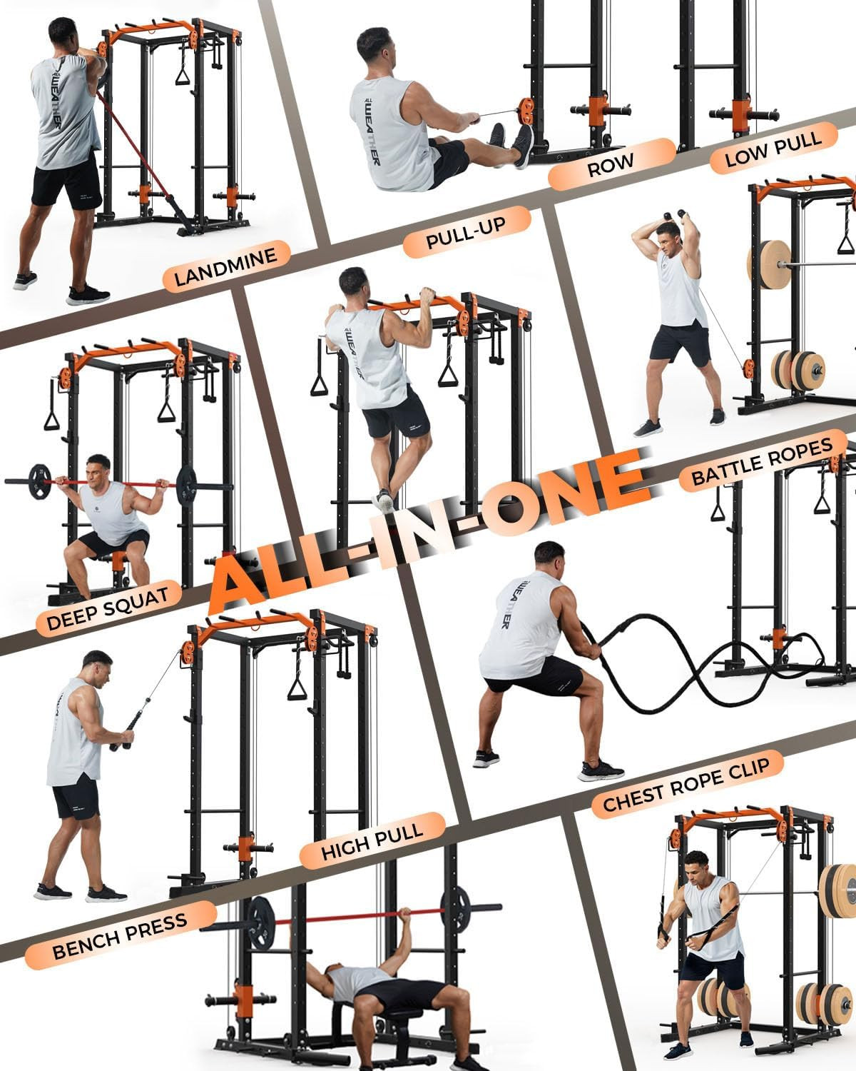 Power Cage, Power Rack with Cable Crossover System, 2000LBS Squat Rack with LAT