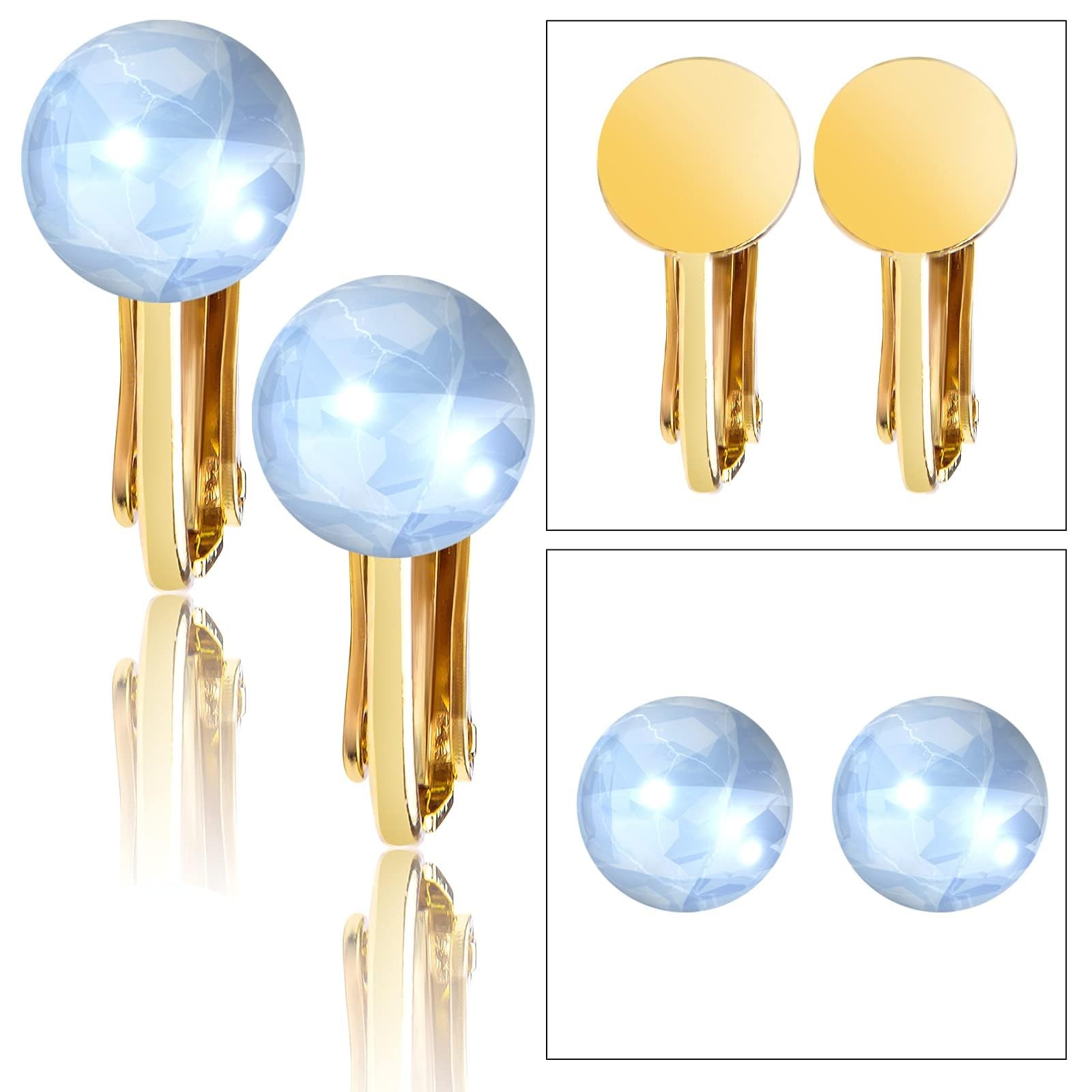 20pcs Clip-on Earring Converters Brass Round Flat Back Tray Earring Clips Com...