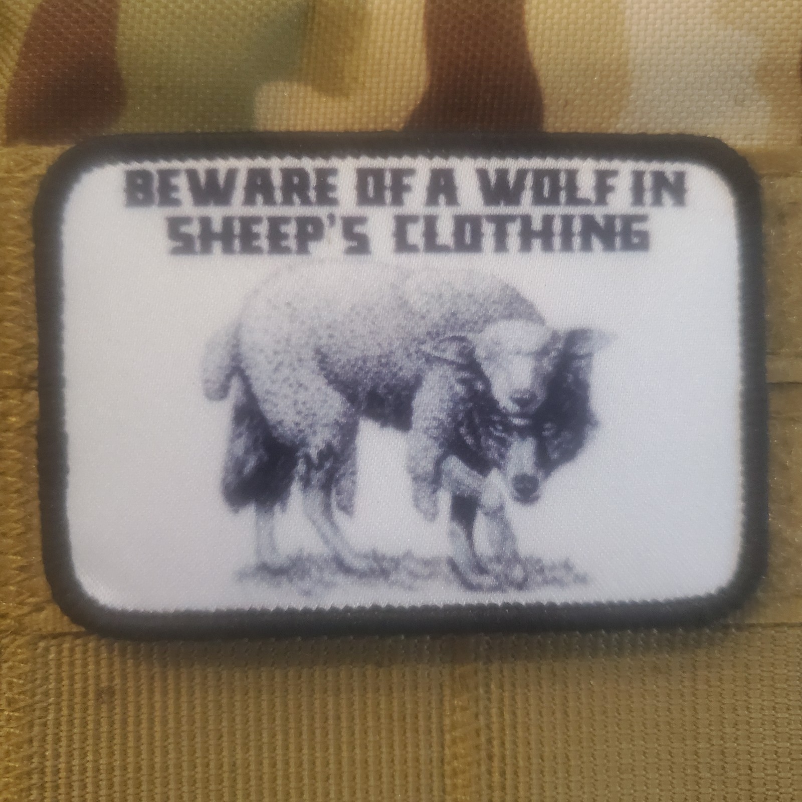 BEWARE OF A WOLF IN SHEEPS CLOTHING Tactical Morale Patch Hook and Loop