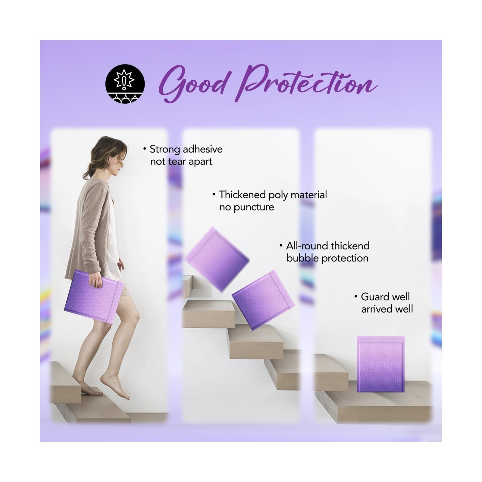 Fuxury 40 Pack Thick Bubble Mailers 8.5x12” Gradient Purple Bubble Envelop