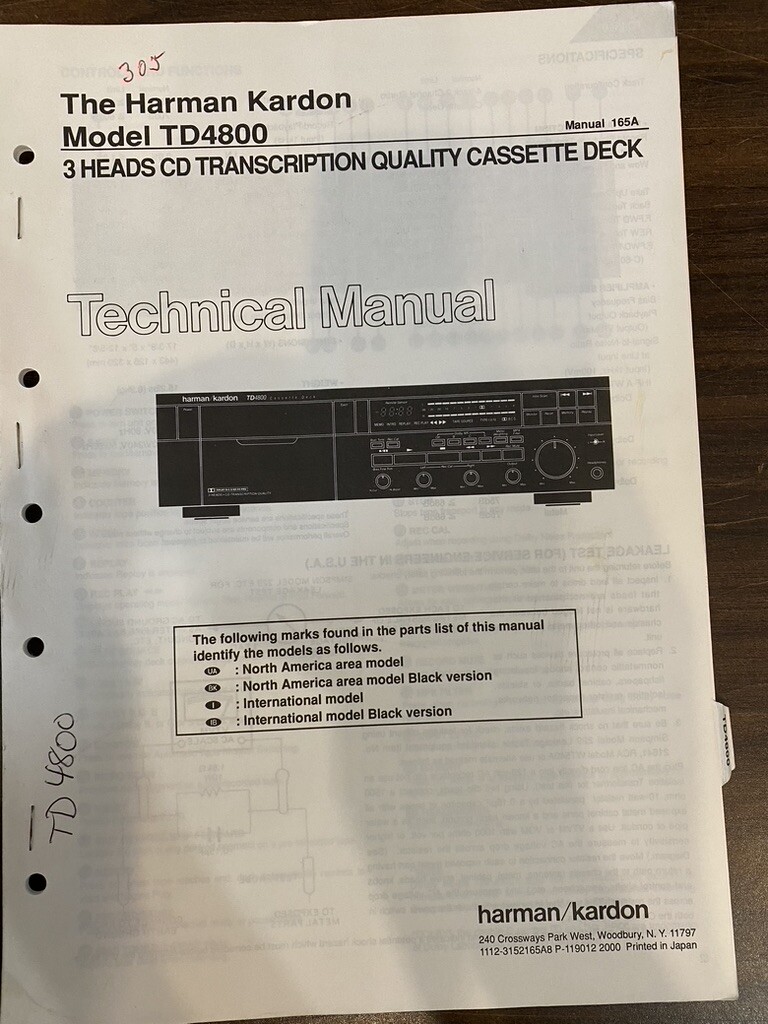 HARMAN KARDON TD4800 TD-4800 Service Manual *ORIGINAL* BOOK OR PDF-FREE SHIPPING