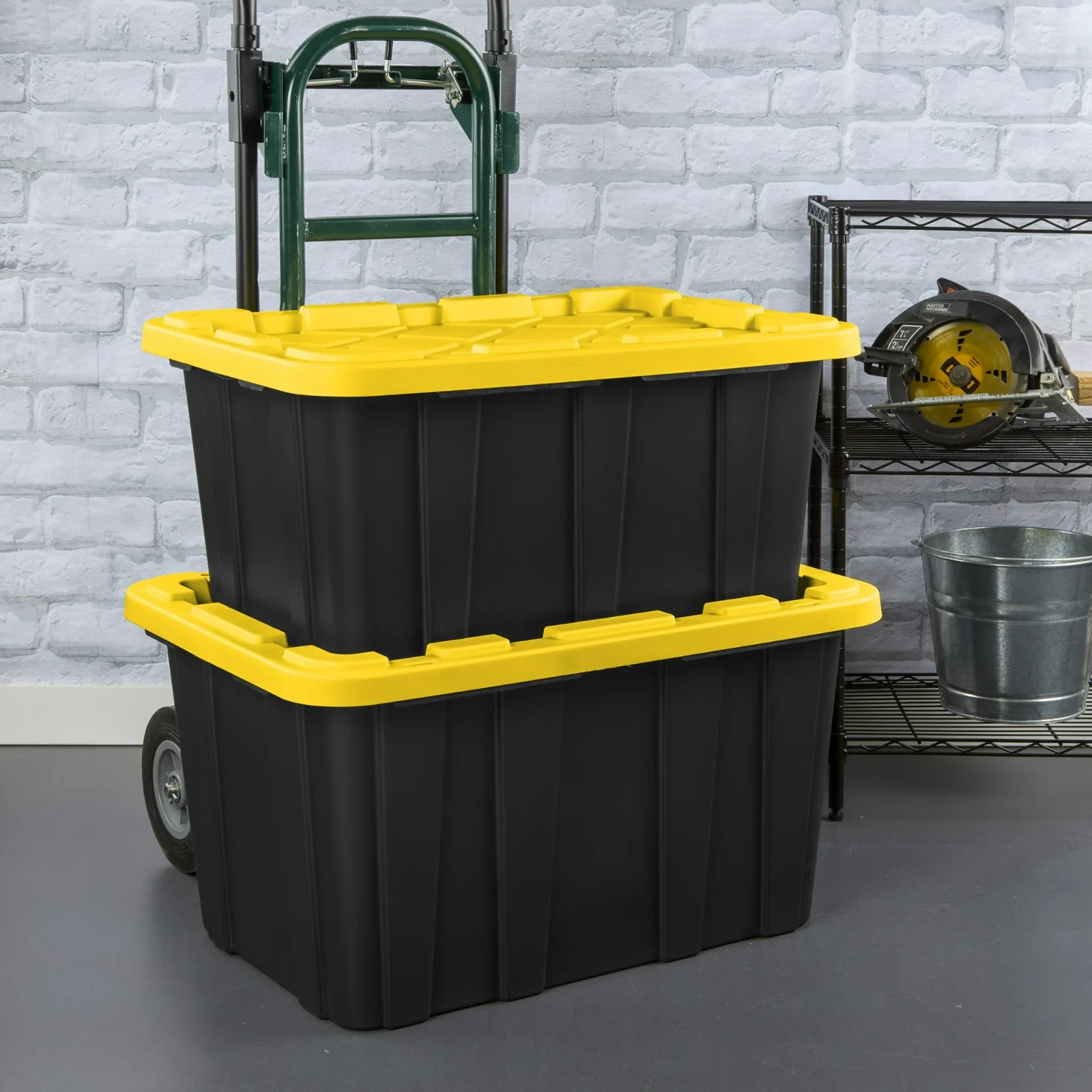Sterilite 27 Gallon Durable Plastic Storage Tote - Black & Yellow (6 Pack)