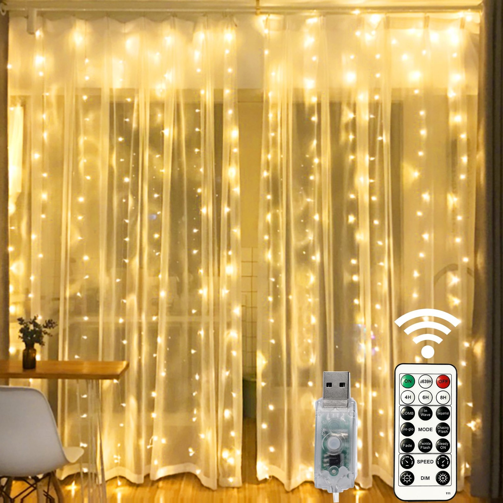 HOME LIGHTING Window Curtain String Lights, 300 LED 8 300 LED, Warm White