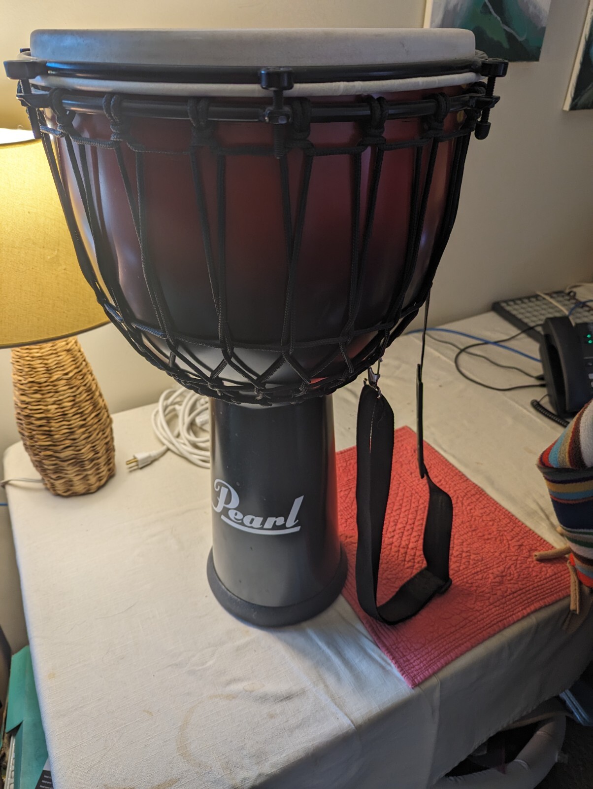 Pearl Fiberglass 14" Djembe in Red/Black