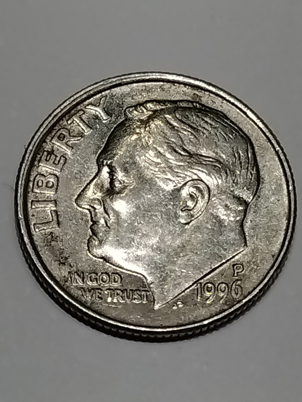 1996 P Roosevelt Dime Misaligned Die Obverse Error Rail road edge left