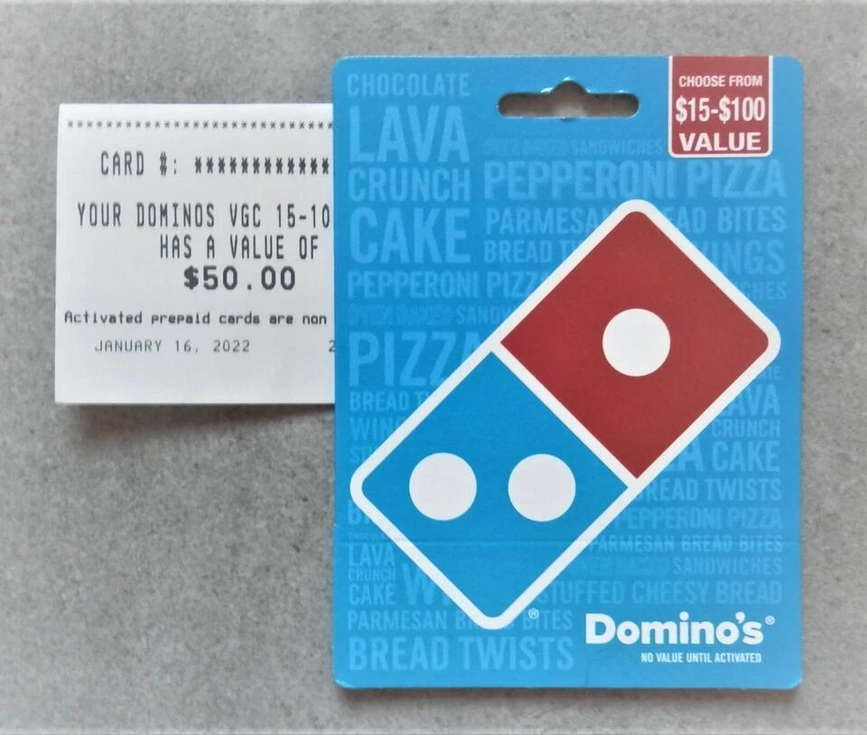 $50 DOMINO'S PIZZA GIFT CARD + Activation Receipt - No Expiration USA Nationwide