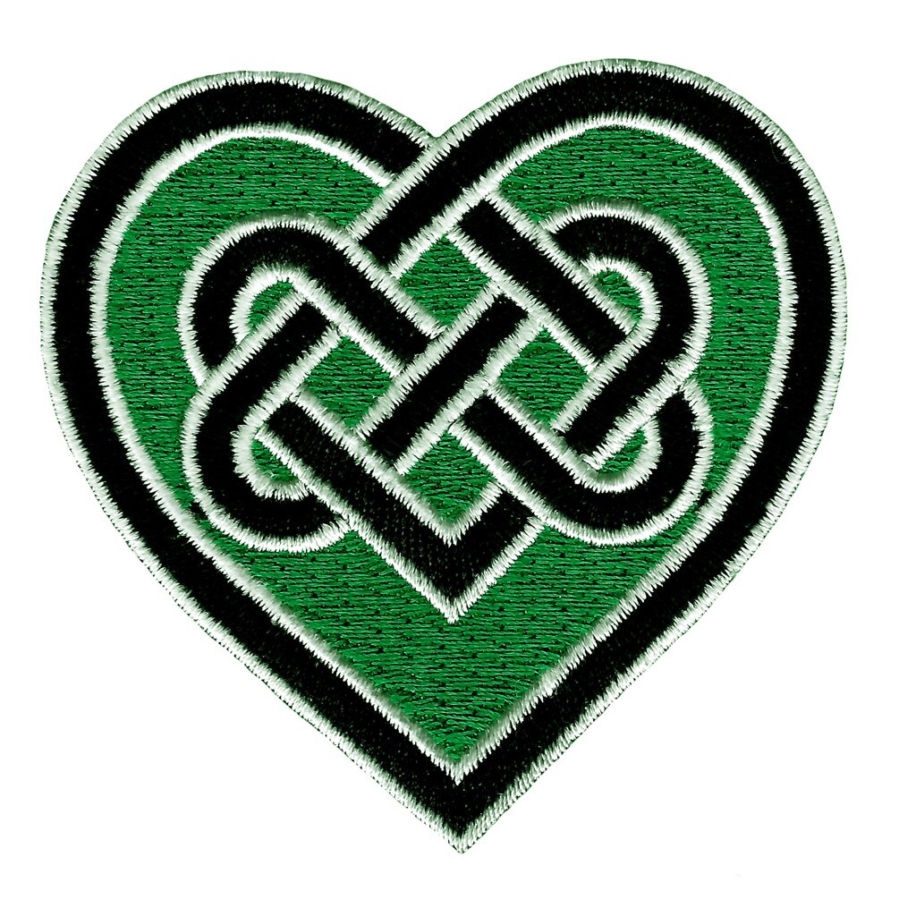 CELTIC HEART GREEN iron-on PATCH embroidered IRISH EIRE IRELAND LOVE KNOT EMBLEM