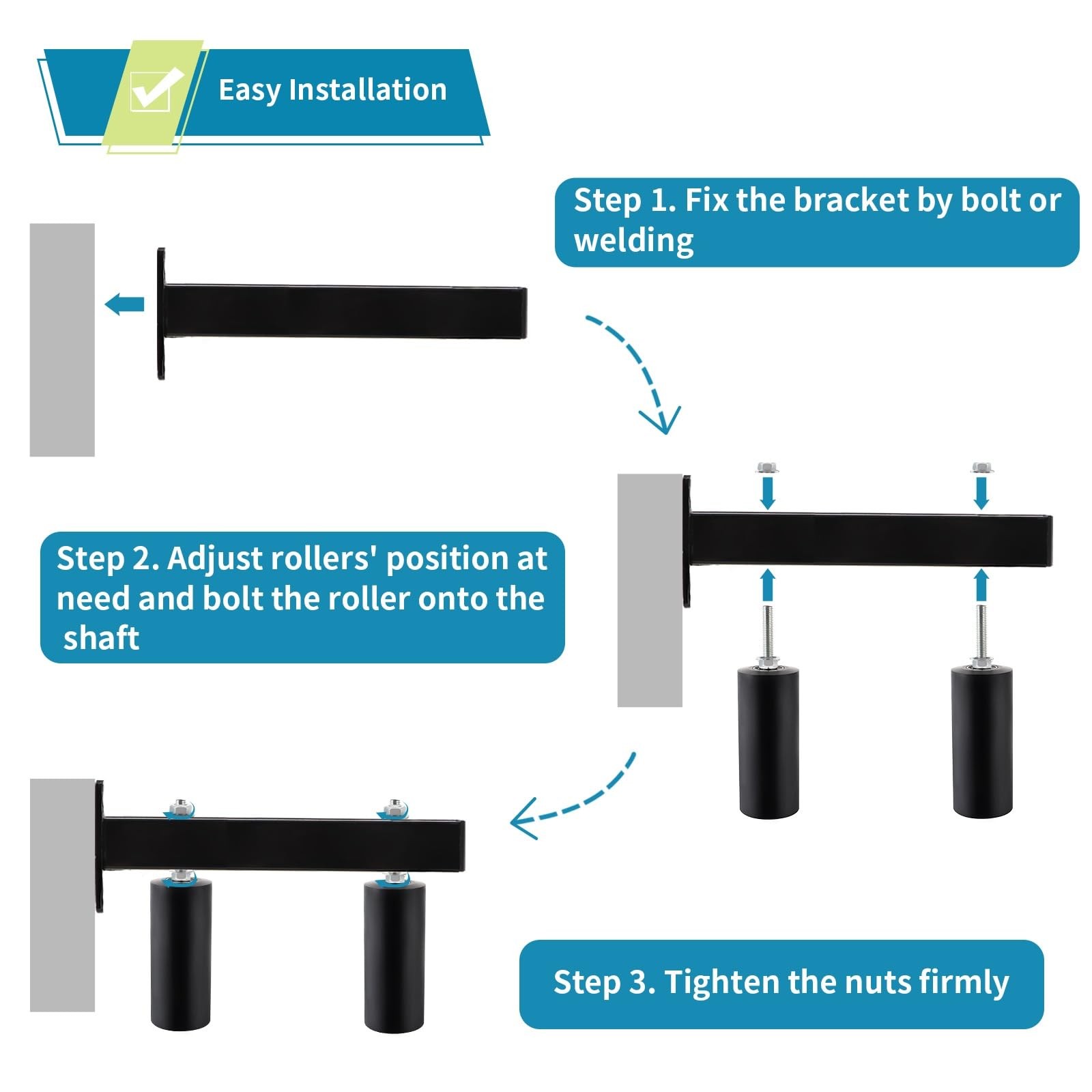 Skelang Slide Gate Guide Roller, 6" UHMW Hard Nylon Guider, Adjustable Black